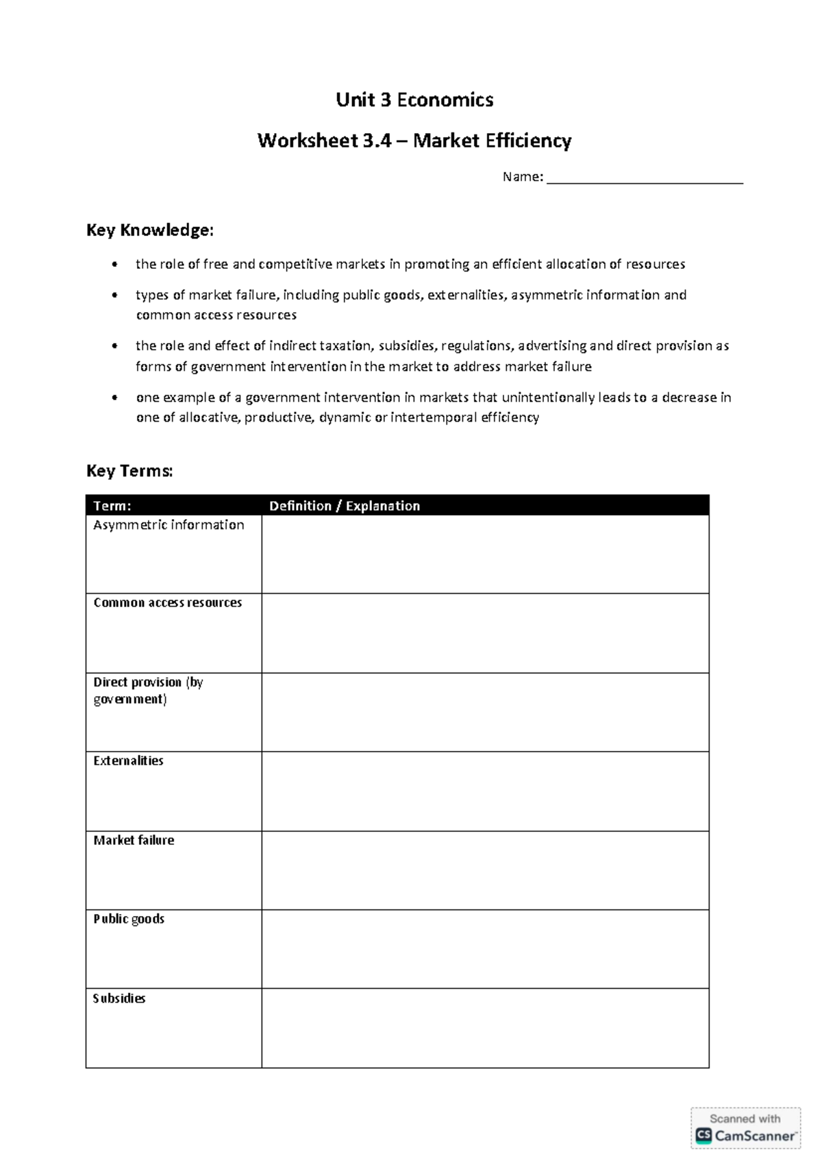 Unit 3 Economics Worksheet 3.4: Market Efficiency Insights - Studocu