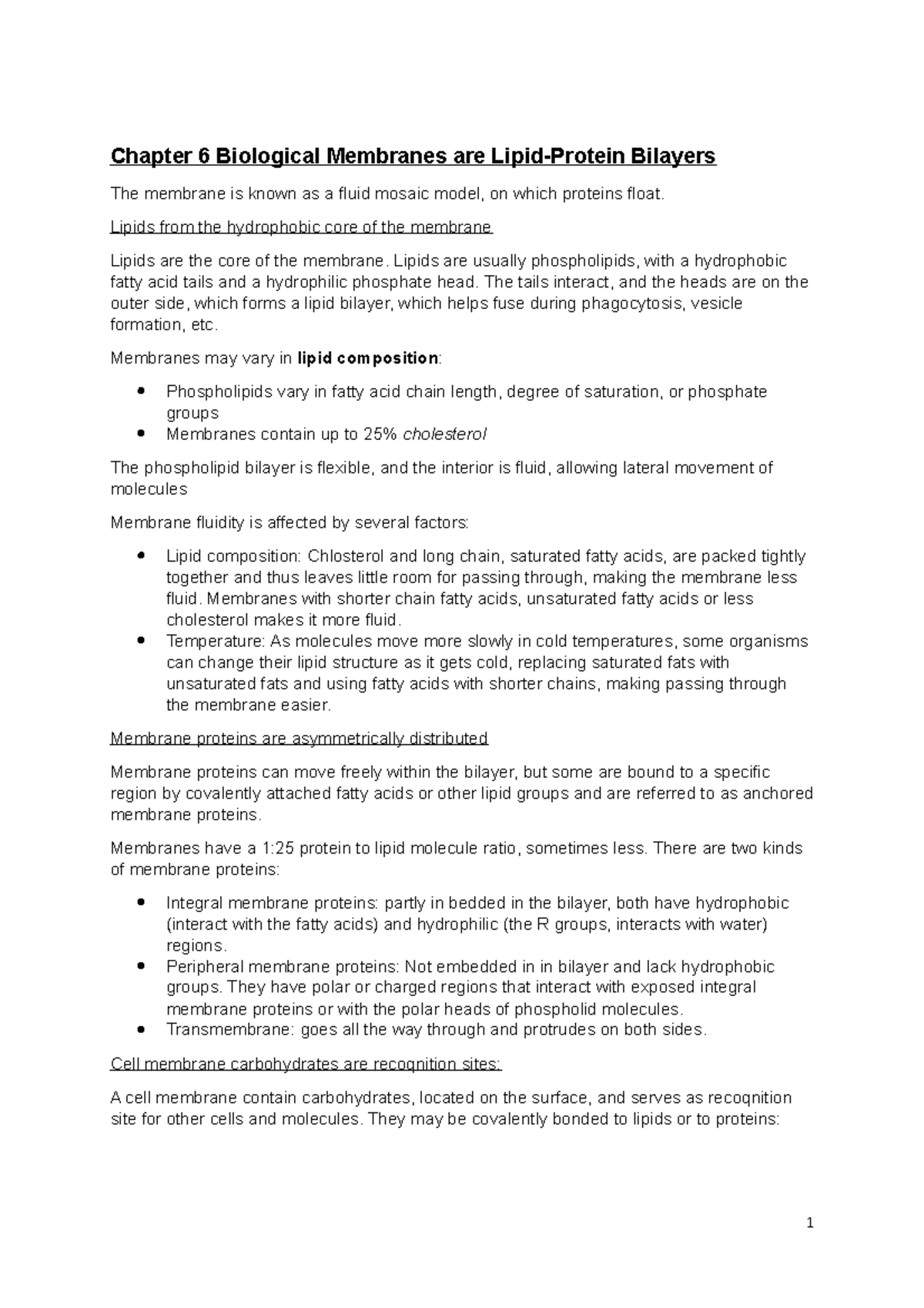 Life Science 100: Summary of Chapters 6-13 on Membranes, Energy ...