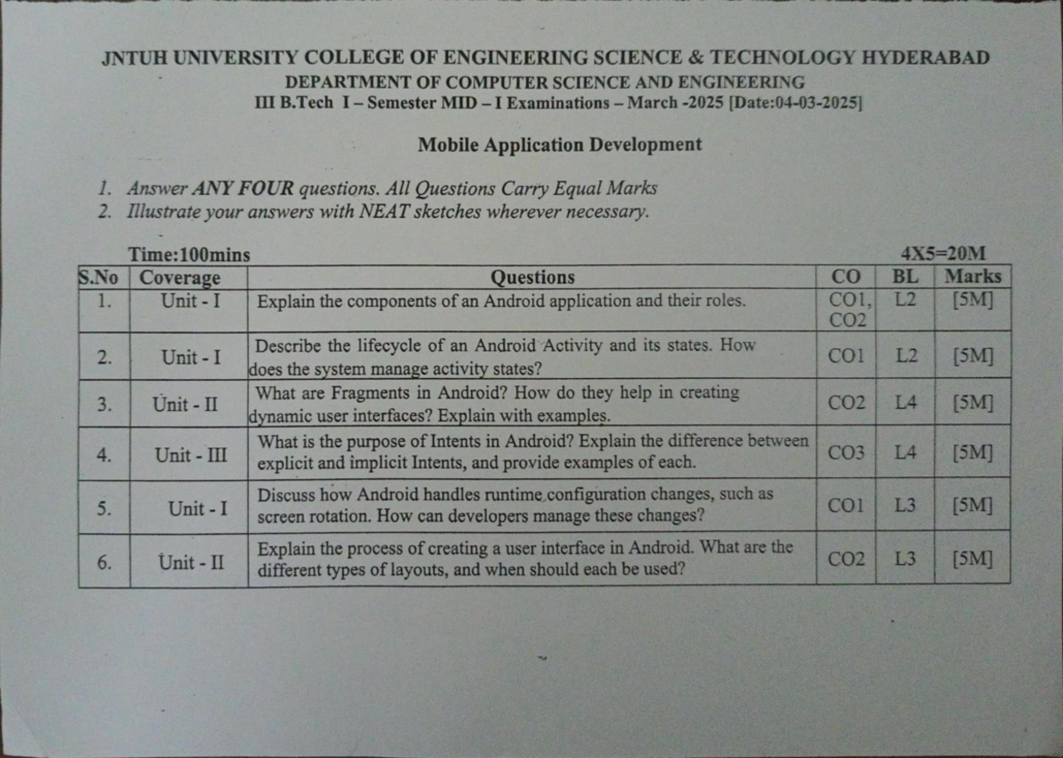 MAD R22 Midterm Exam QP - Mobile App Development Questions - Studocu