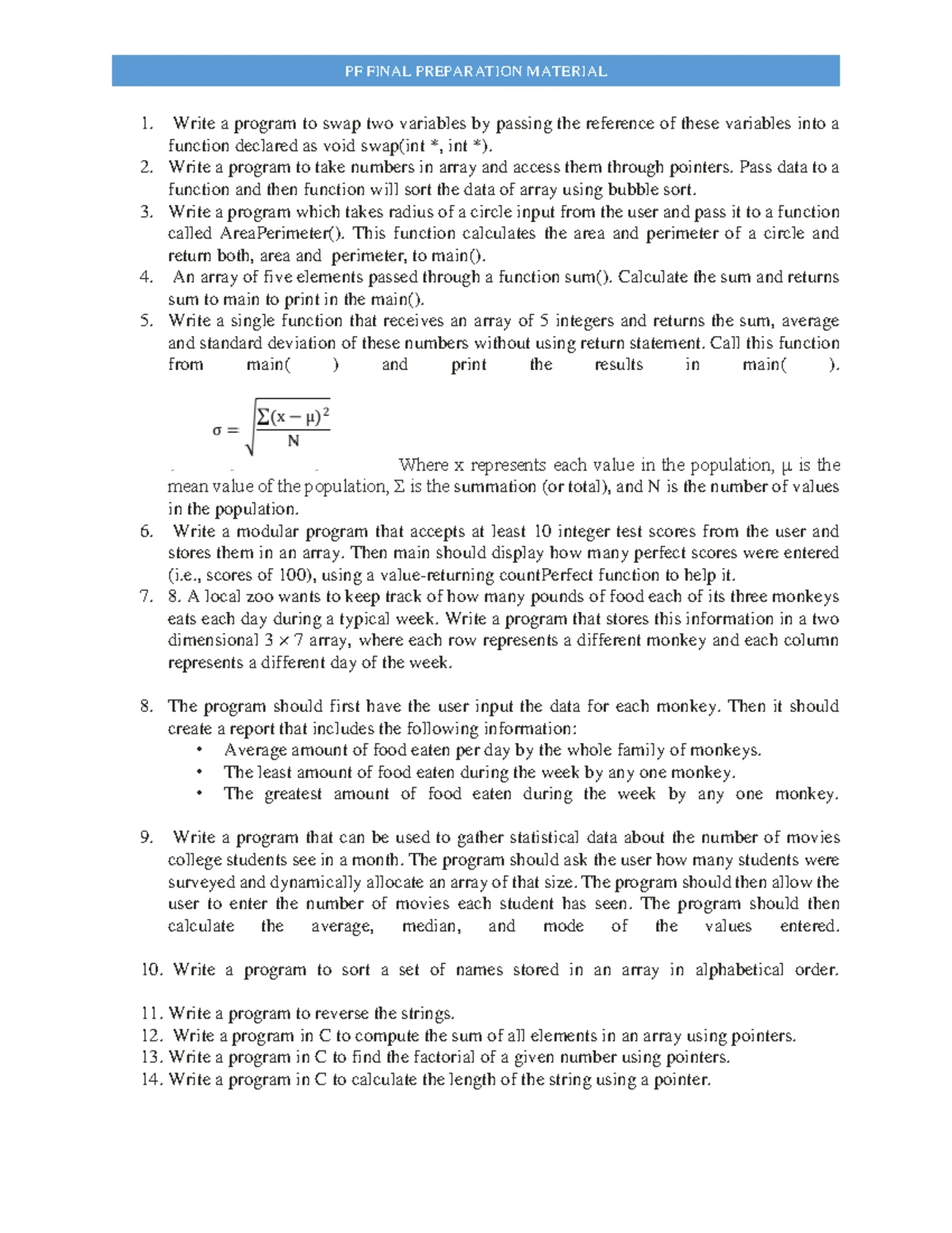 CL 118 Final Lab Exam - Programming Fundamentals Practice Tasks - Studocu
