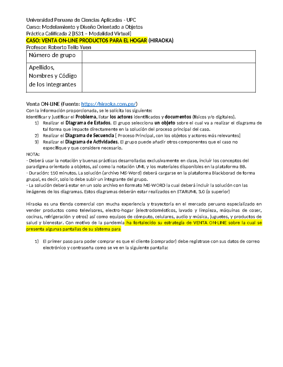 PC2-IS31 G6 - Práctica Calificada 2: Modelamiento de Ventas Hiraoka ...