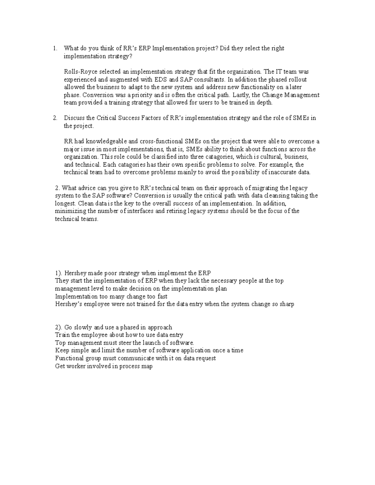 RR's ERP Implementation Strategy: Insights & Recommendations - Studocu