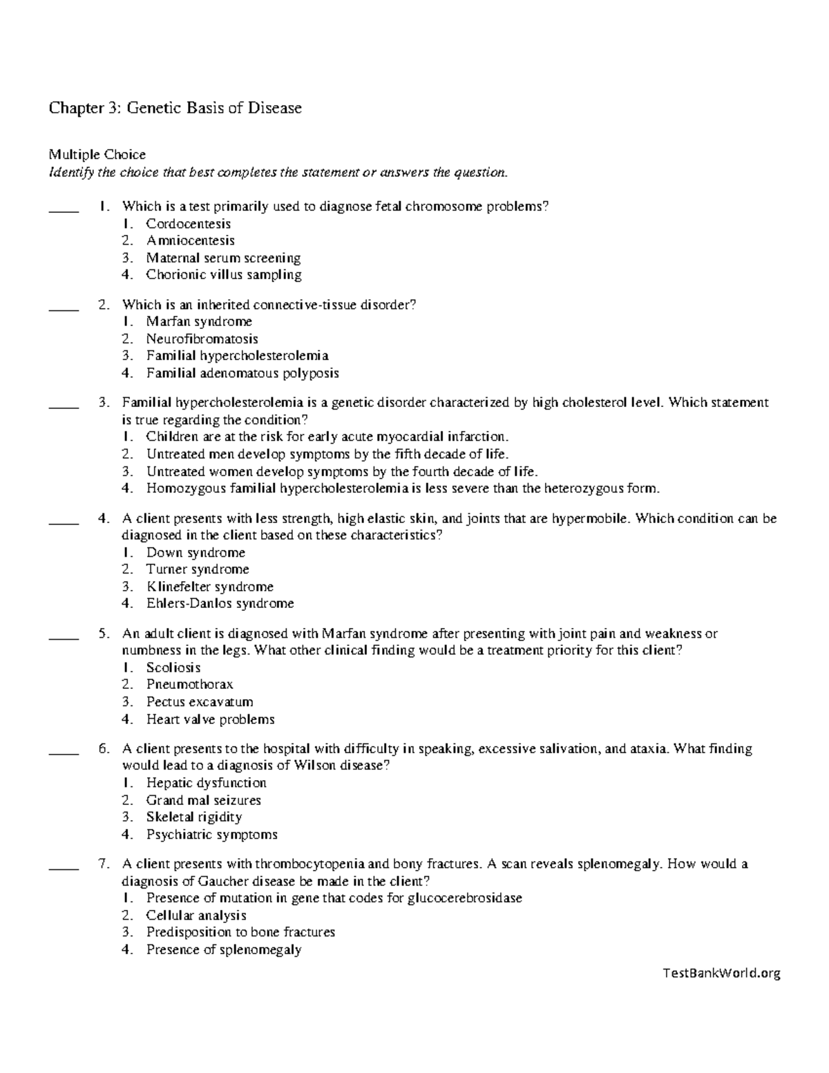 Ch3 Genetic Basis of Disease: Multiple Choice & Response Questions ...