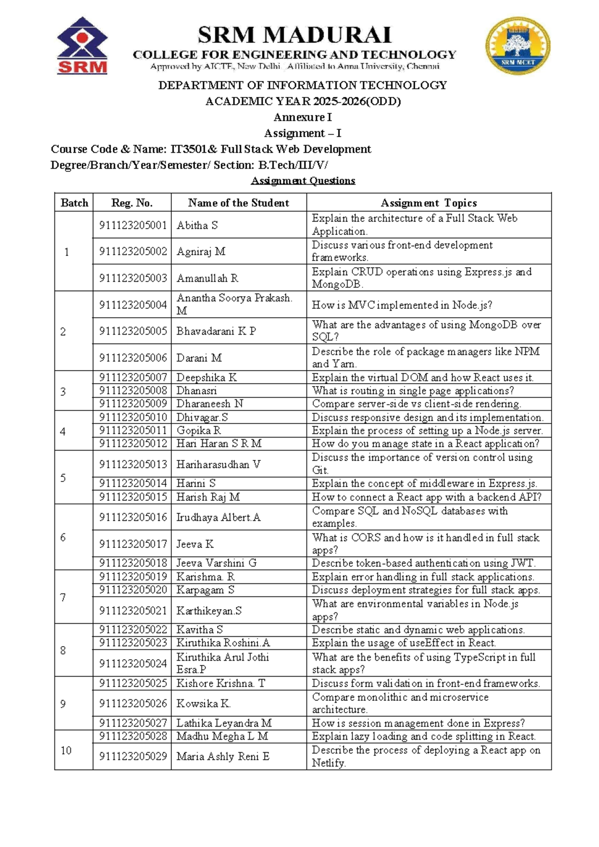 IT3501 Full Stack Web Development Assignment & Seminar Questions - Studocu