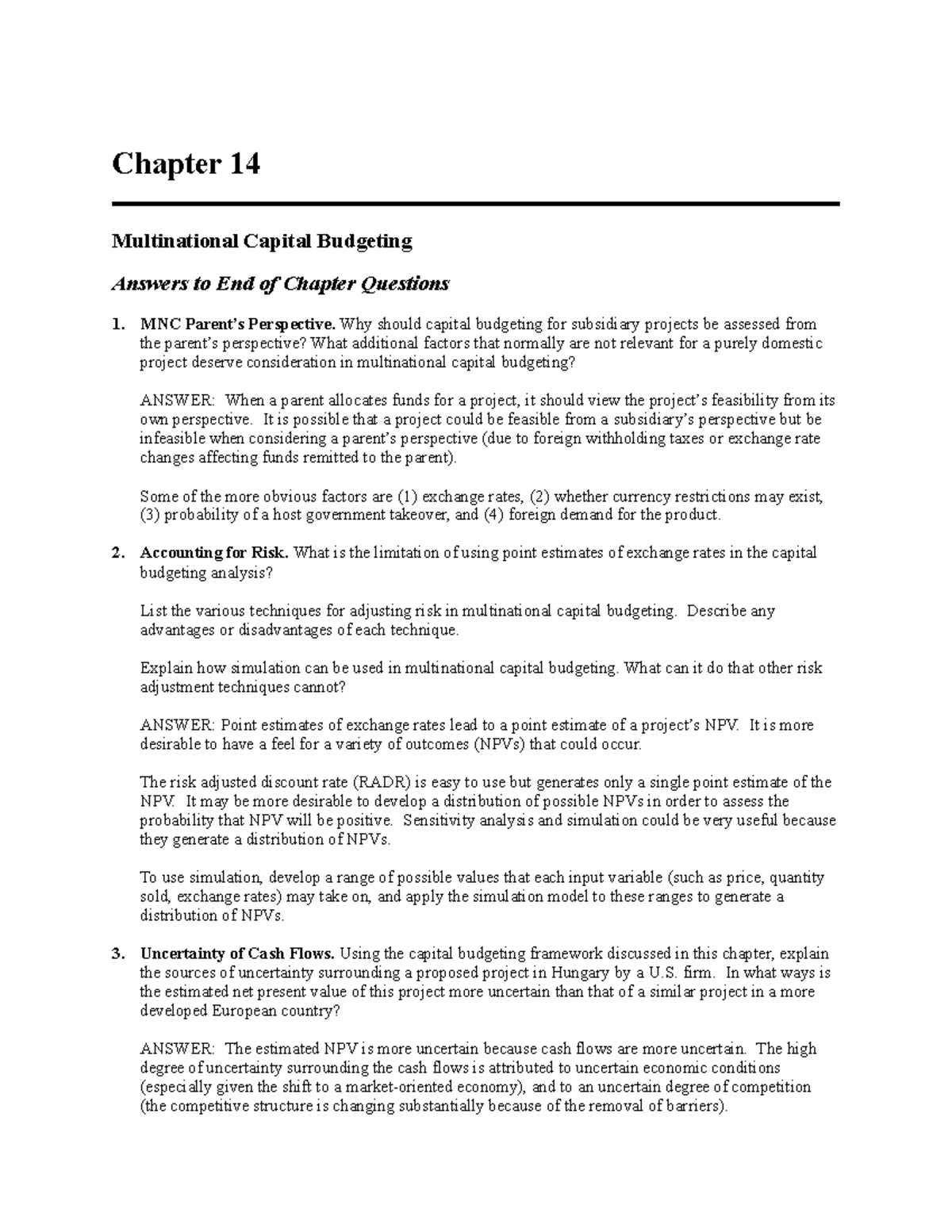 Final Exam: Multinational Capital Budgeting Questions and Answers - Studocu