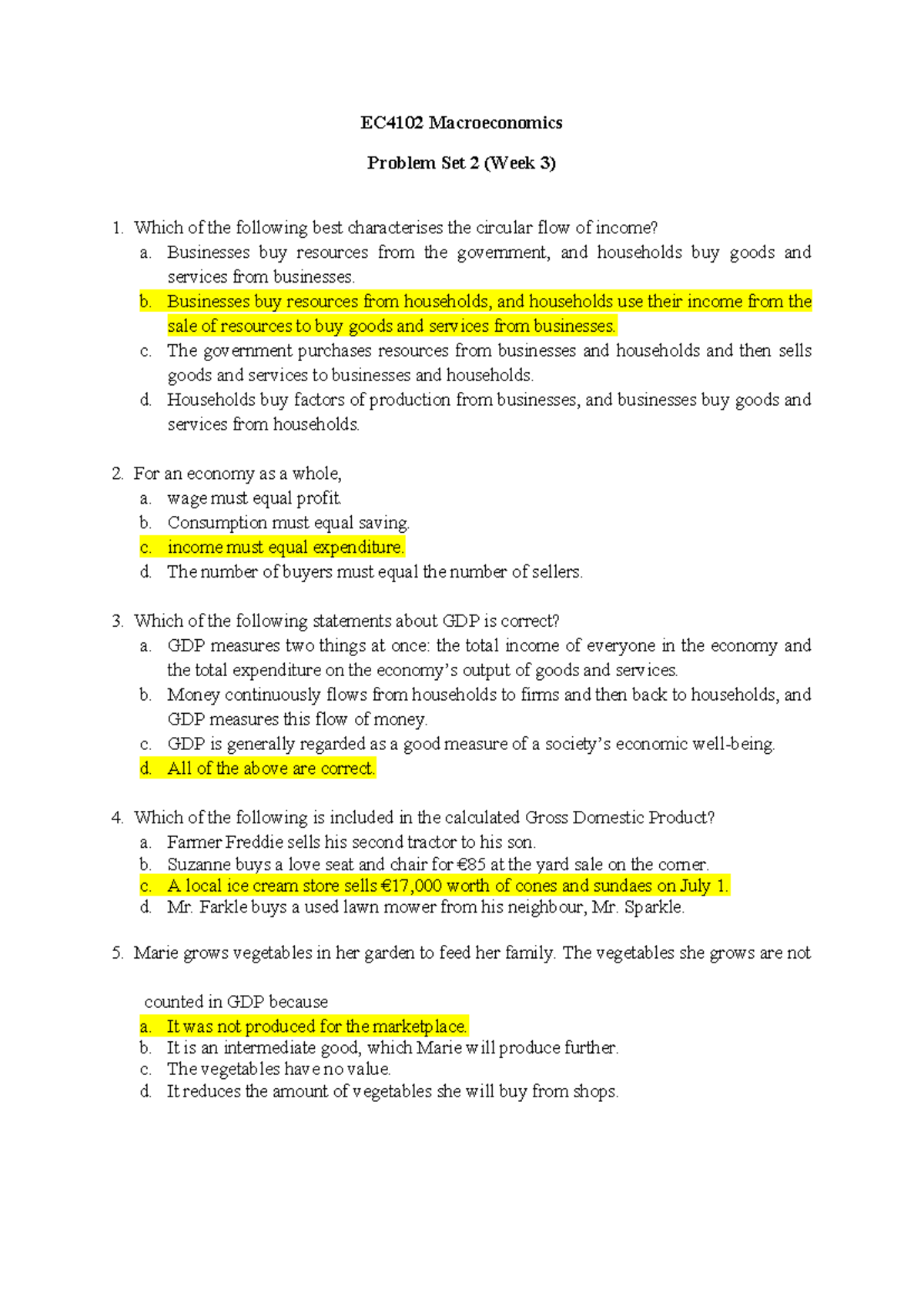 EC4102 Macroeconomics Problem Set 2 - Week 3 Tutorial Notes - Studocu