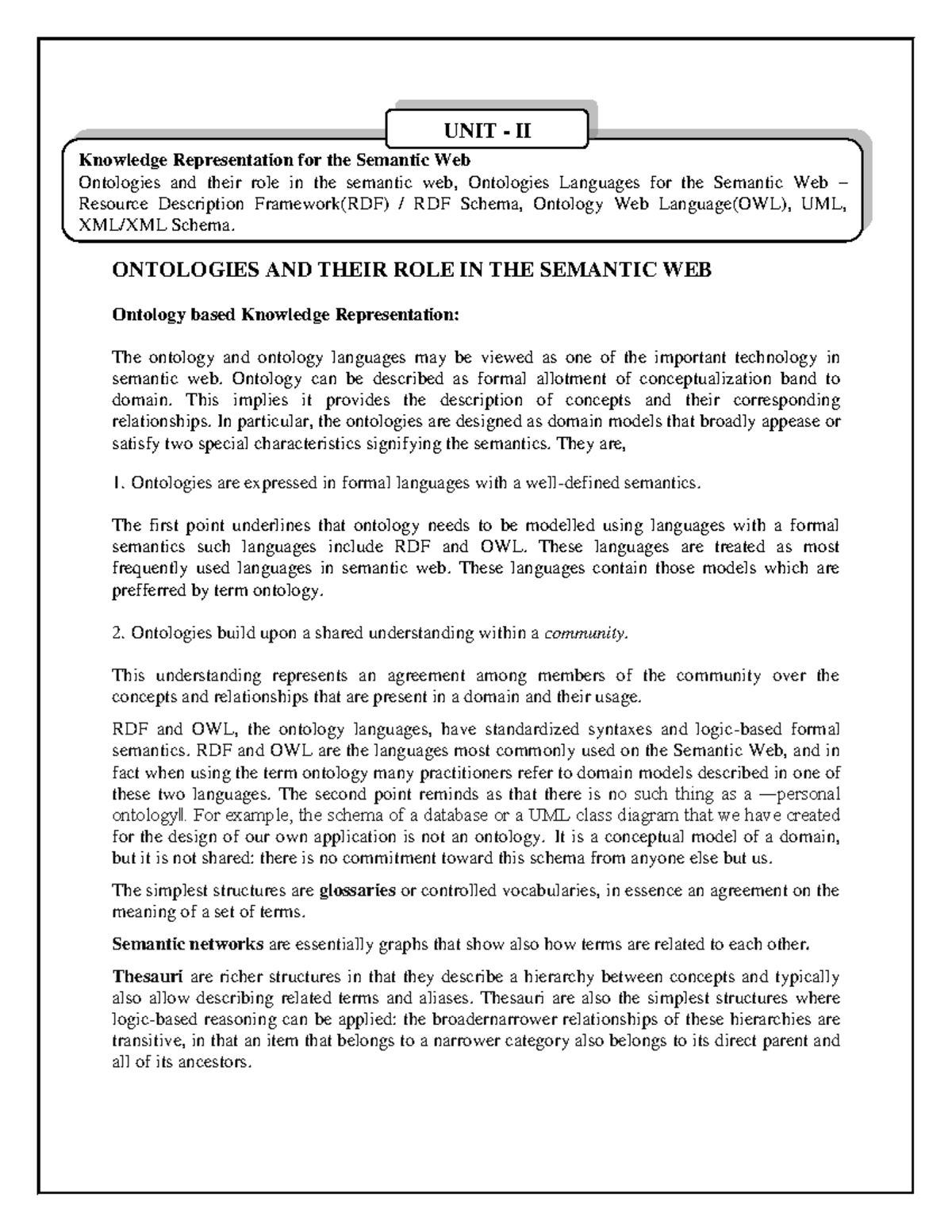 UNIT II - Lecture Notes on Knowledge Representation in the Semantic Web ...
