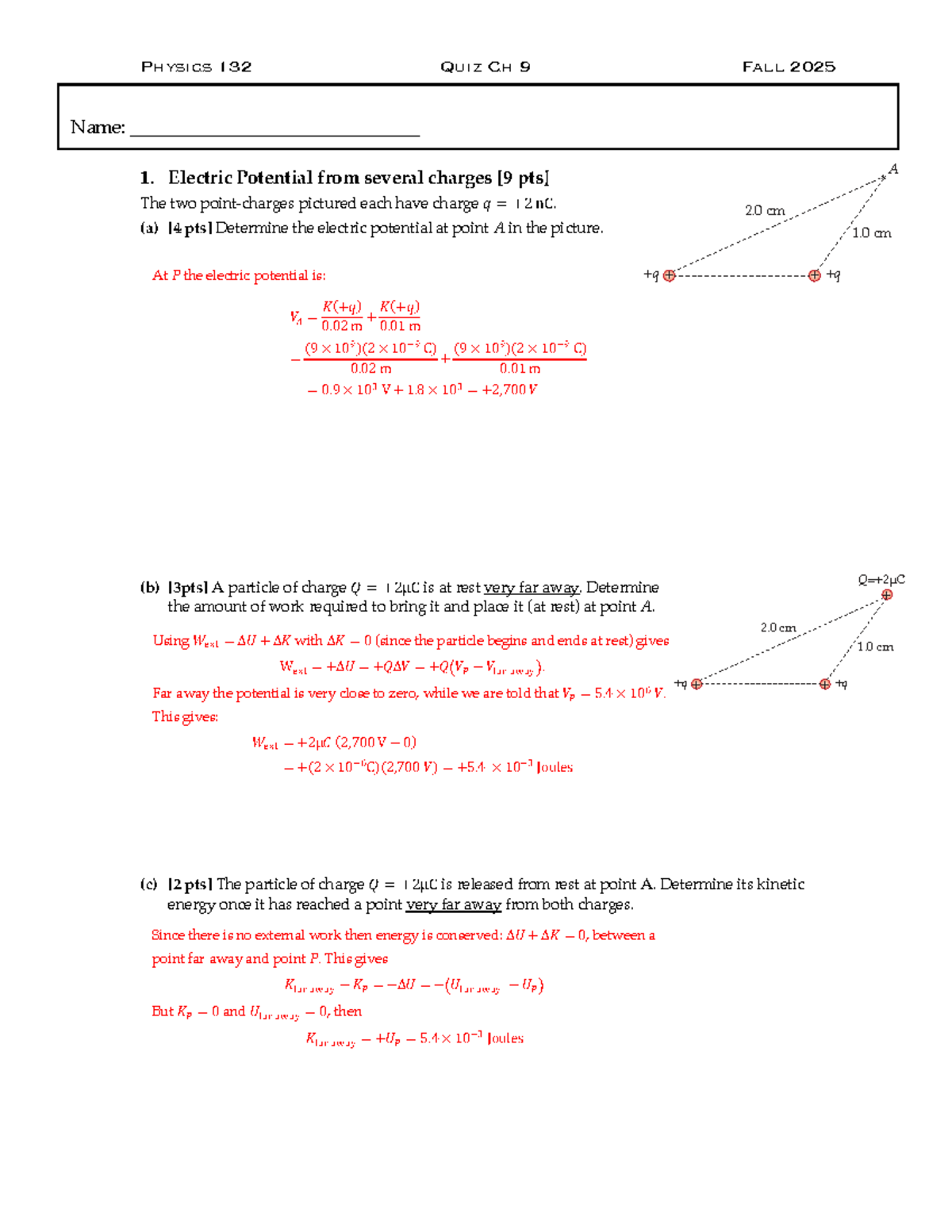 Physics 132 Quiz 9 Solutions - Electric Potential Analysis Fall 2025 ...