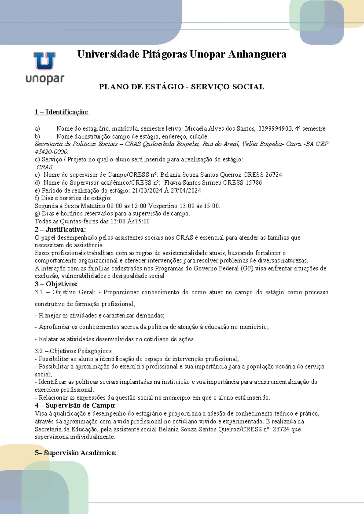 Ficha de Avaliação 2 Estágio - Agosto - Supervisor e Estagiário - Studocu