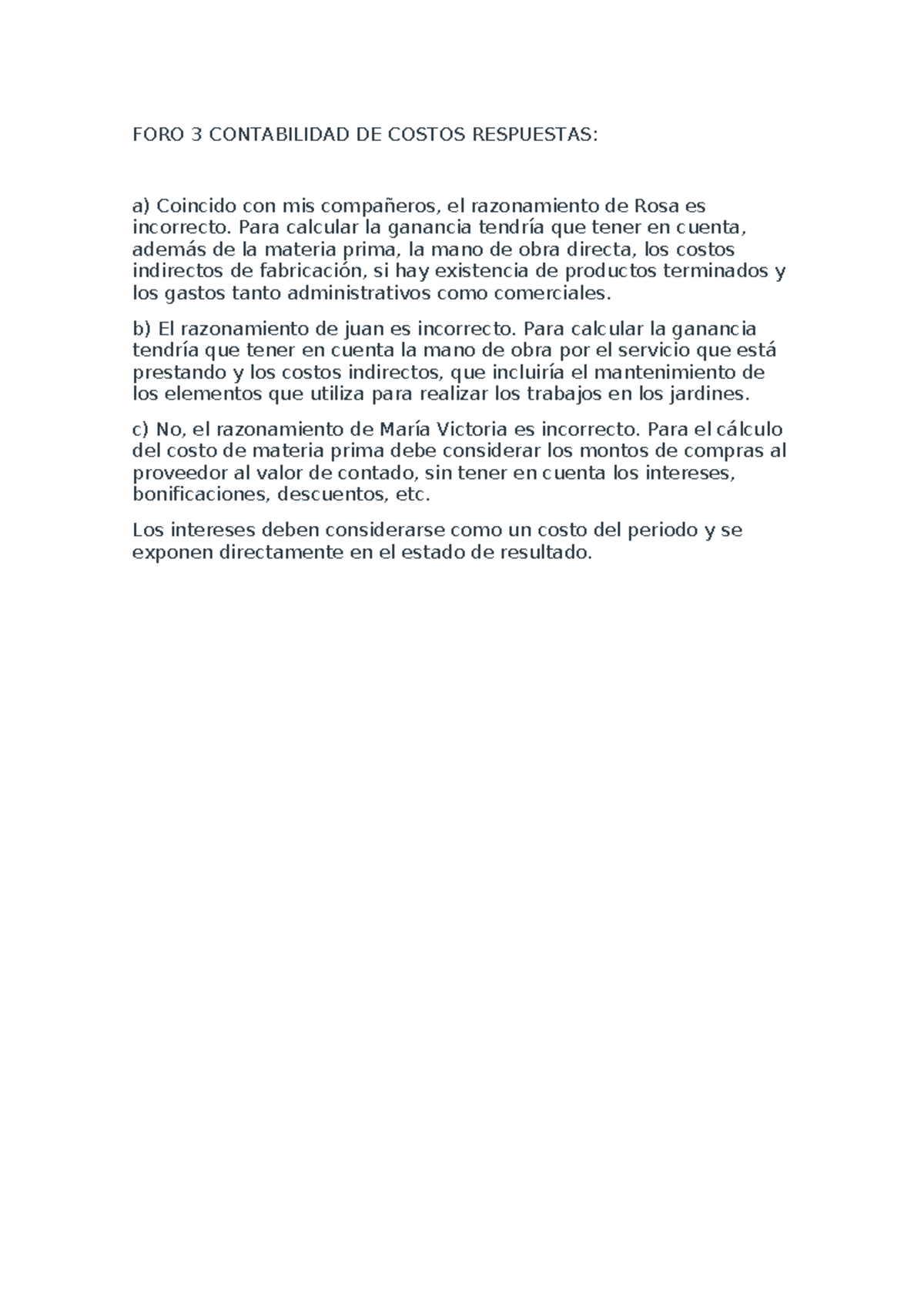 FORO 3 Contabilidad de Costos: Análisis y Respuestas Críticas - Studocu