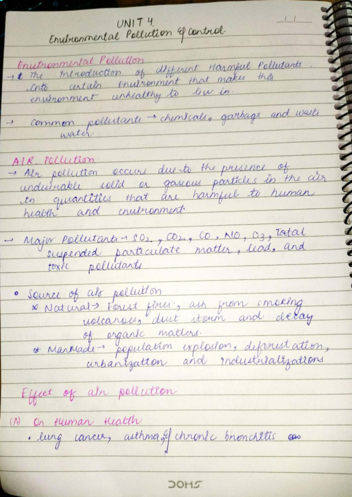 UNIT 4 EVS Notes: Understanding Environmental Pollution and Control ...