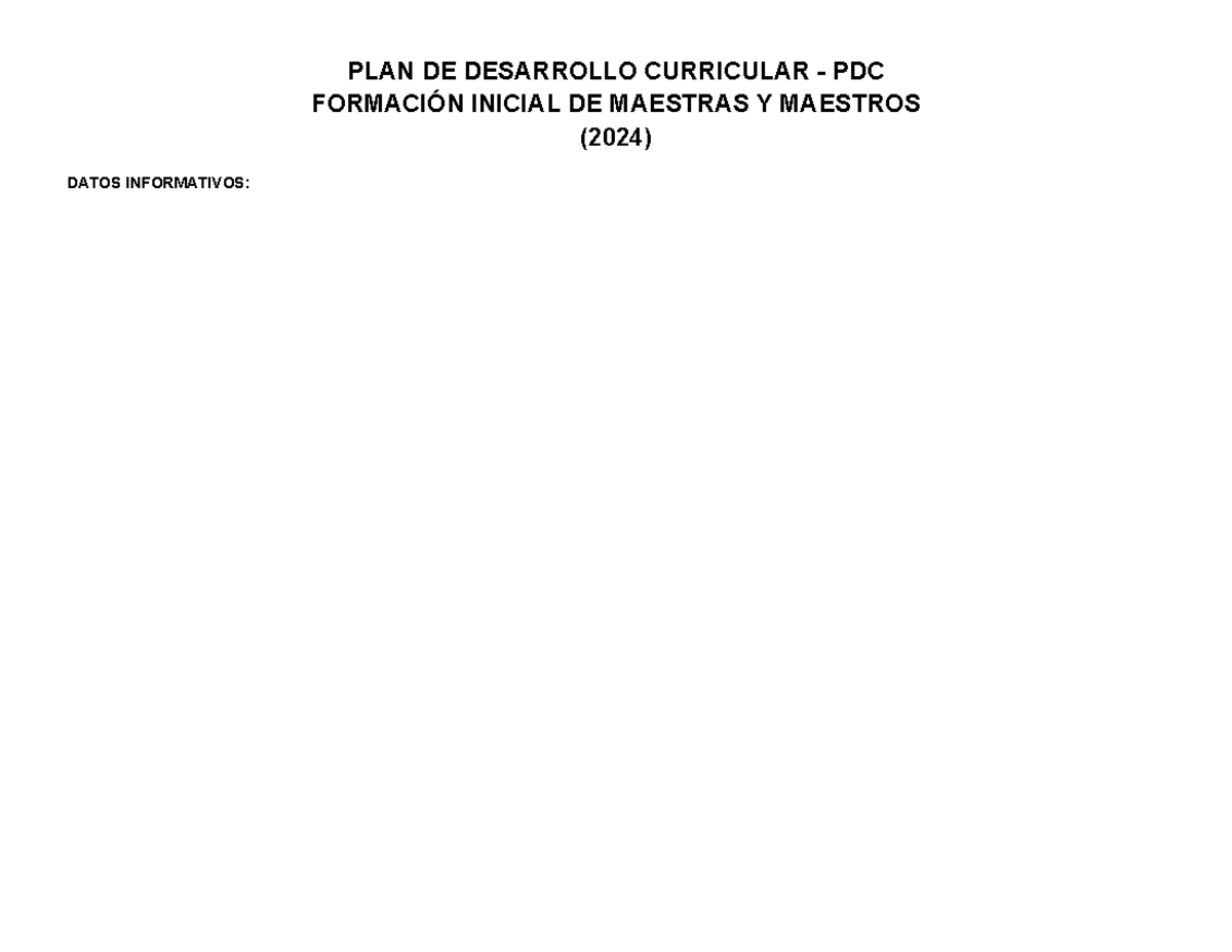PDC 1º Nutrición - Plan de Desarrollo Curricular 2024 - Studocu