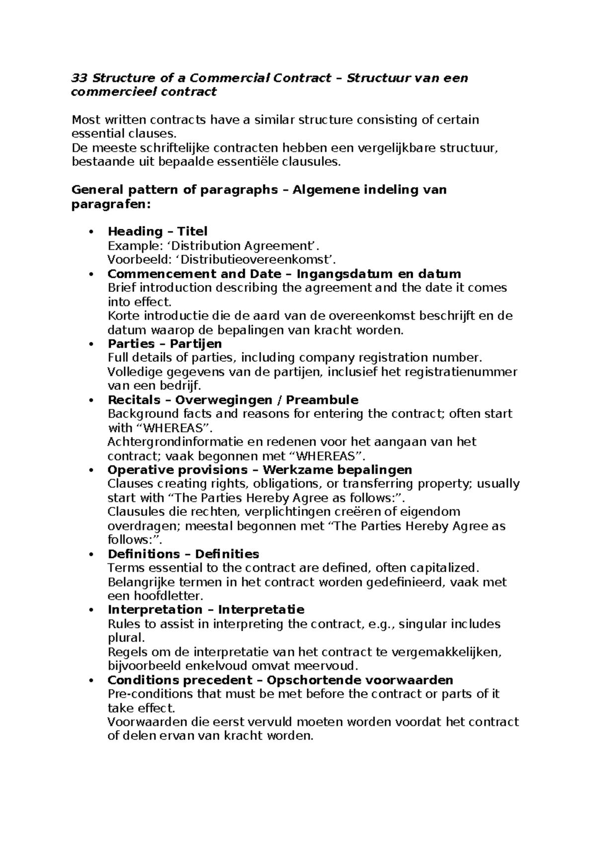 33 Structure of a Commercial Contract – Structuur van een commercieel ...
