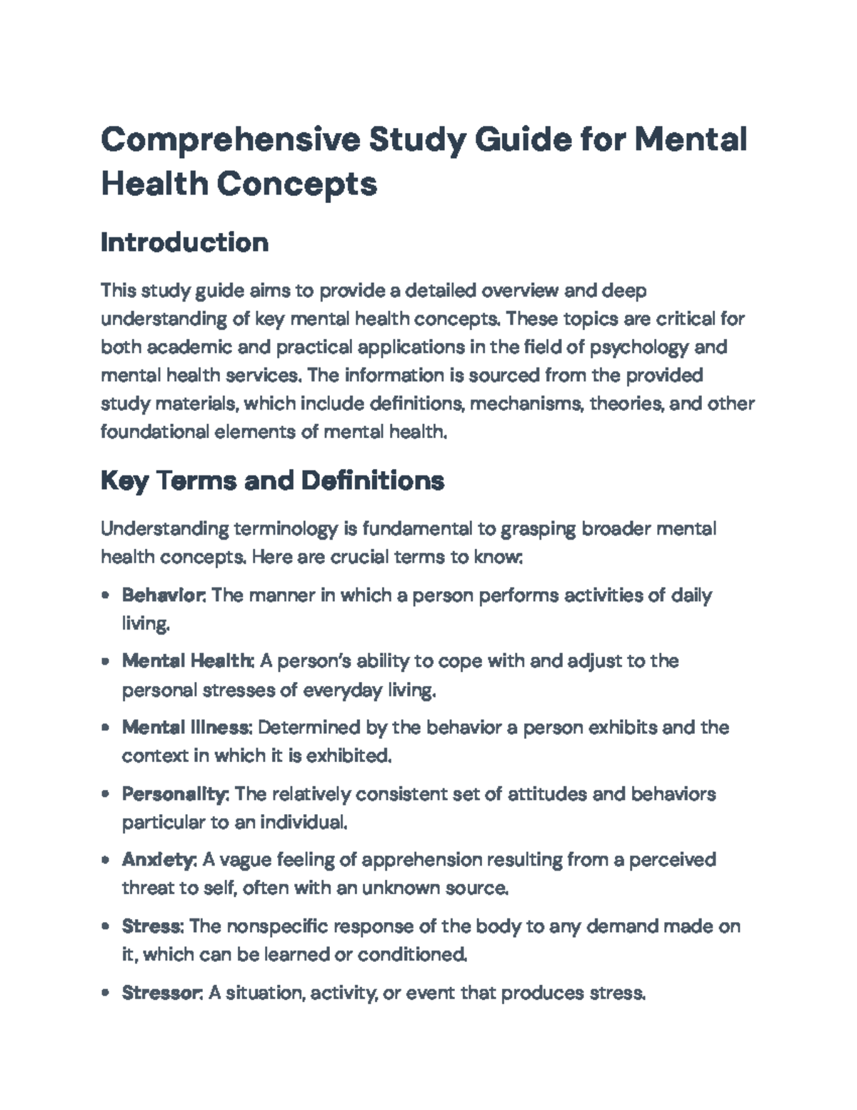 Comprehensive Study Guide for Mental Health Concepts and Theories ...