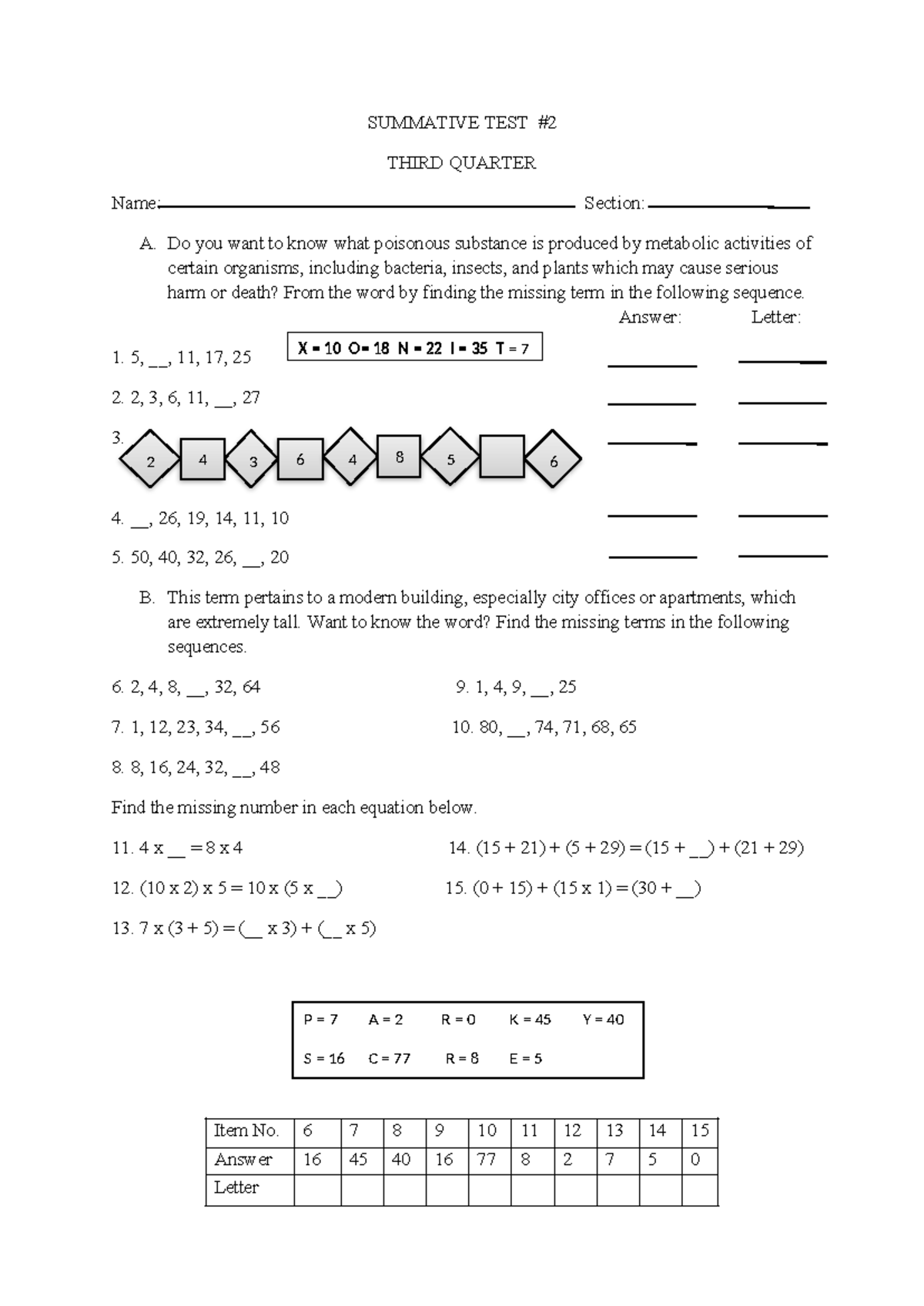 2nd Summative Test - Math Sequences and Problem Solving - Studocu