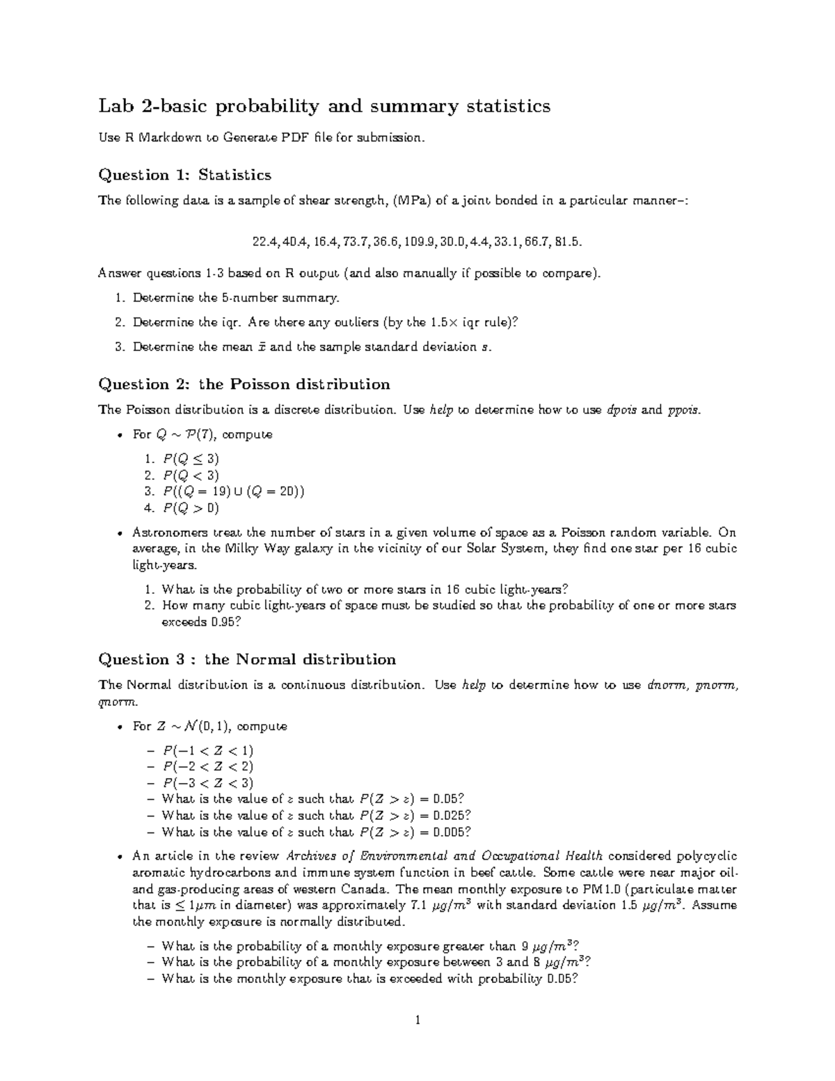 Lab2 R: Probability & Summary Stats Analysis with R Markdown - Studocu