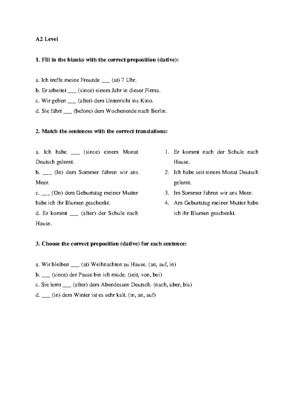 Präteritum Exercises for Irregular Verbs A2/B1: Fill in & Transform ...