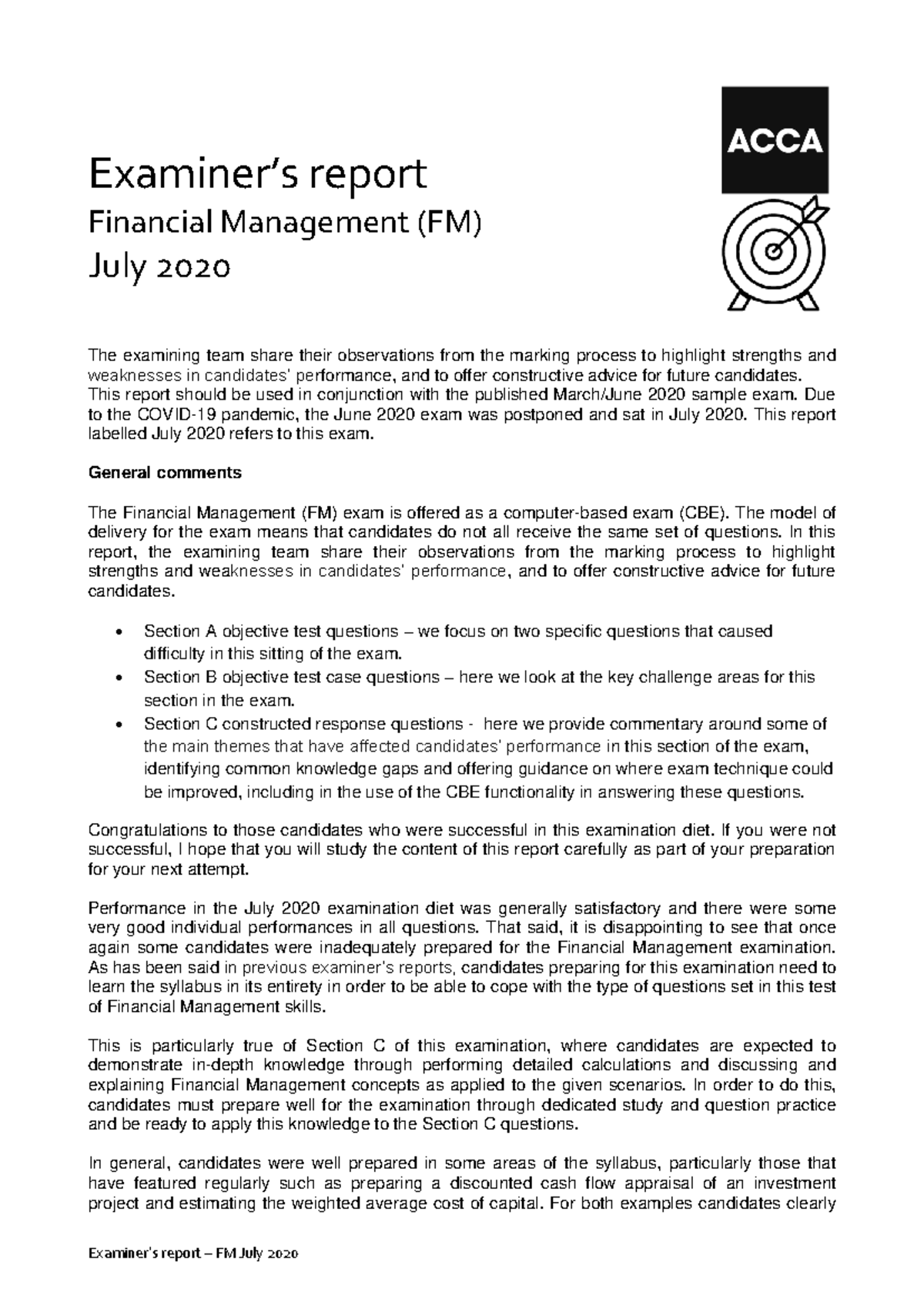 FM Exam Report: Financial Management July 2020 Insights and ...