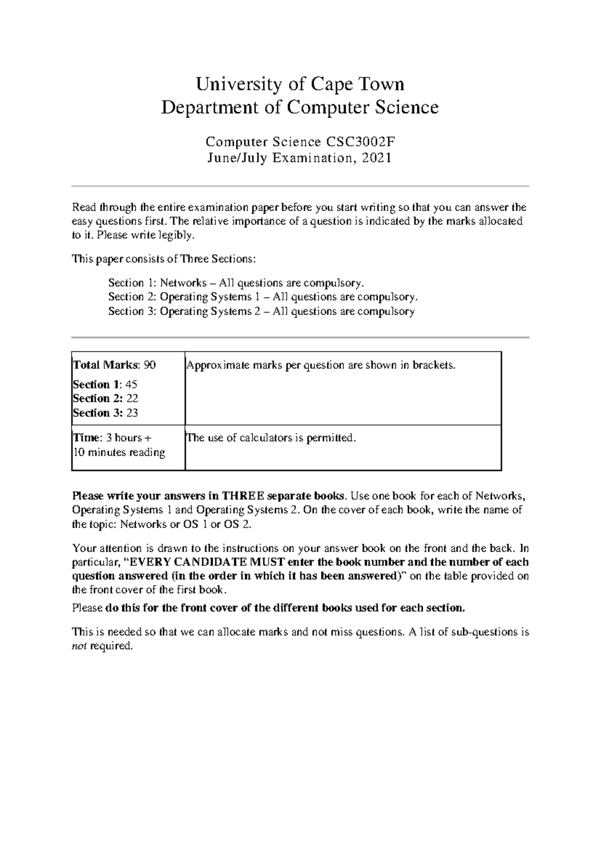 CSC3002F 2021 Final Exam: Computer Science Networks & OS - Studocu