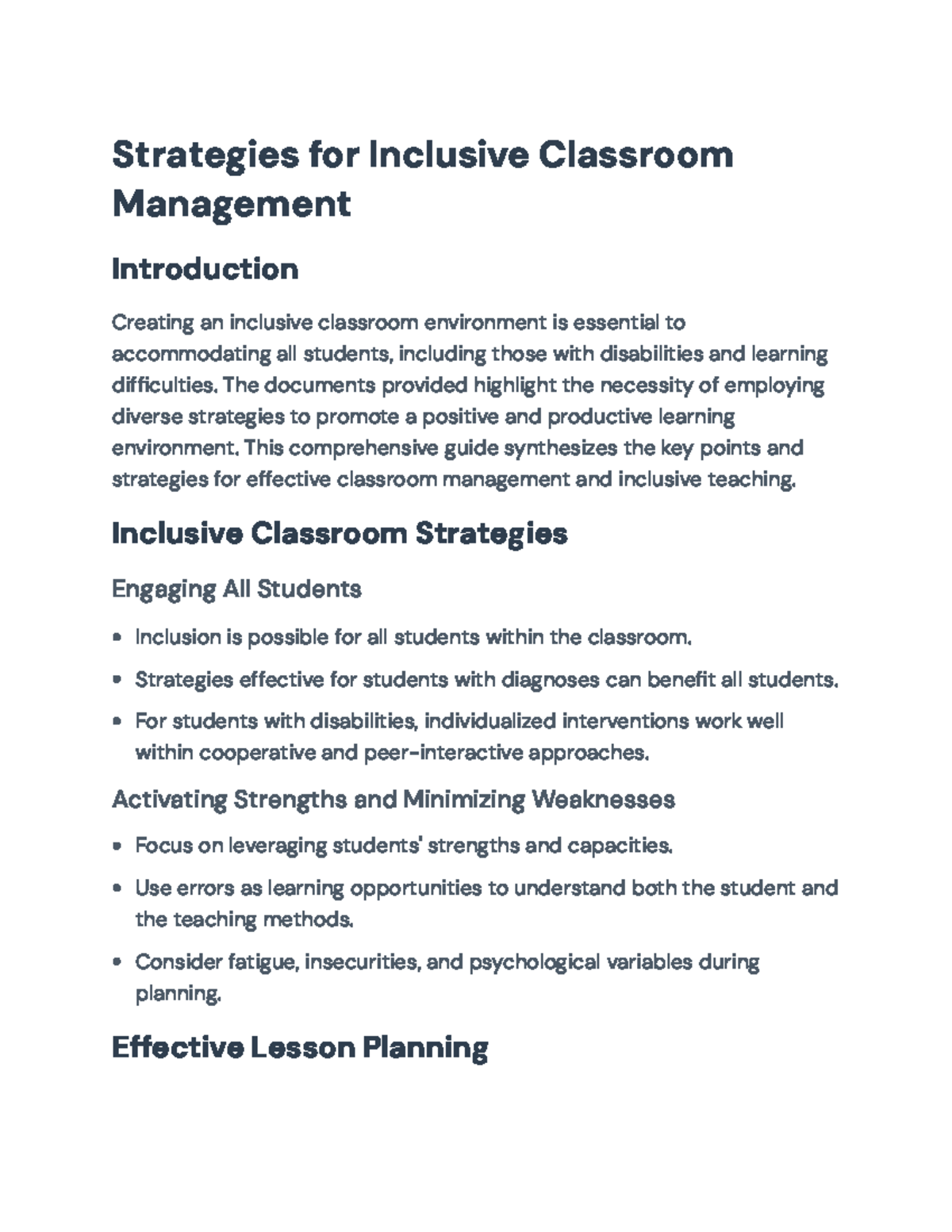 Strategies for Inclusive Classroom Management and Student Engagement ...