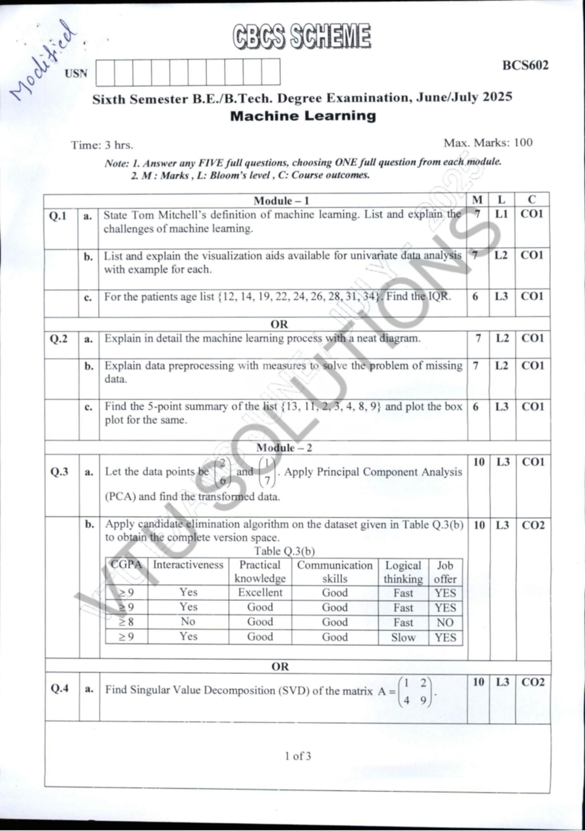 June-July 2025 Answer Keys for BCS602 Machine Learning Exam - Studocu