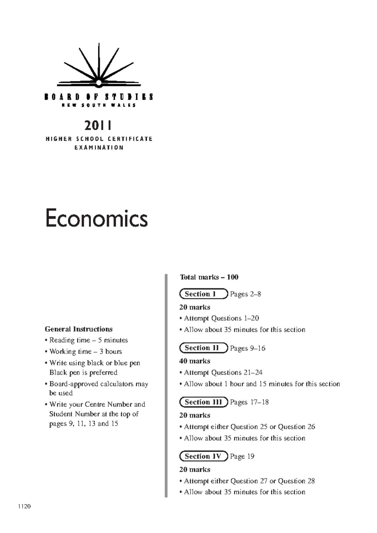HSC Economics Exam Paper 2011 - Complete Marking Guide & Instructions ...