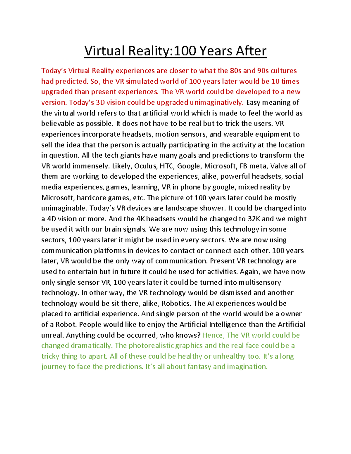 VR Evolution: 100 Years of Transformation and Predictions - Studocu