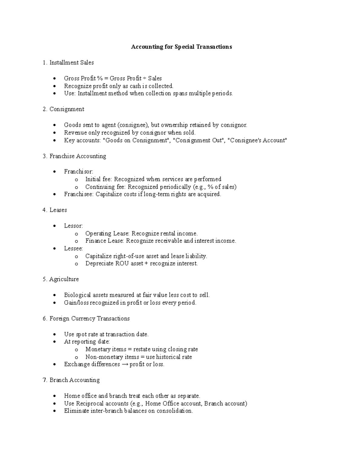 Accounting for Special Transactions: Key Concepts & Notes - Studocu