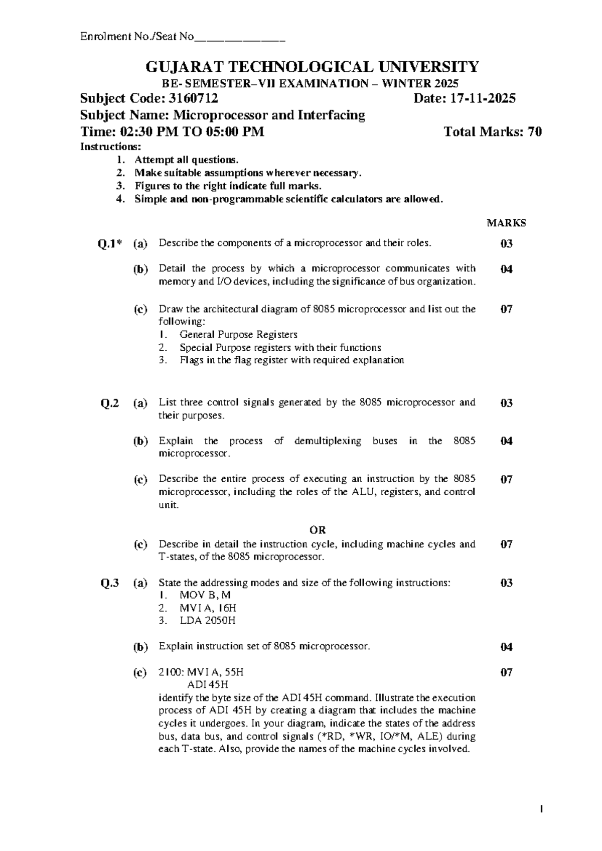MI - W2025 [3160712] Microprocessor & Interfacing Exam Guide - Studocu