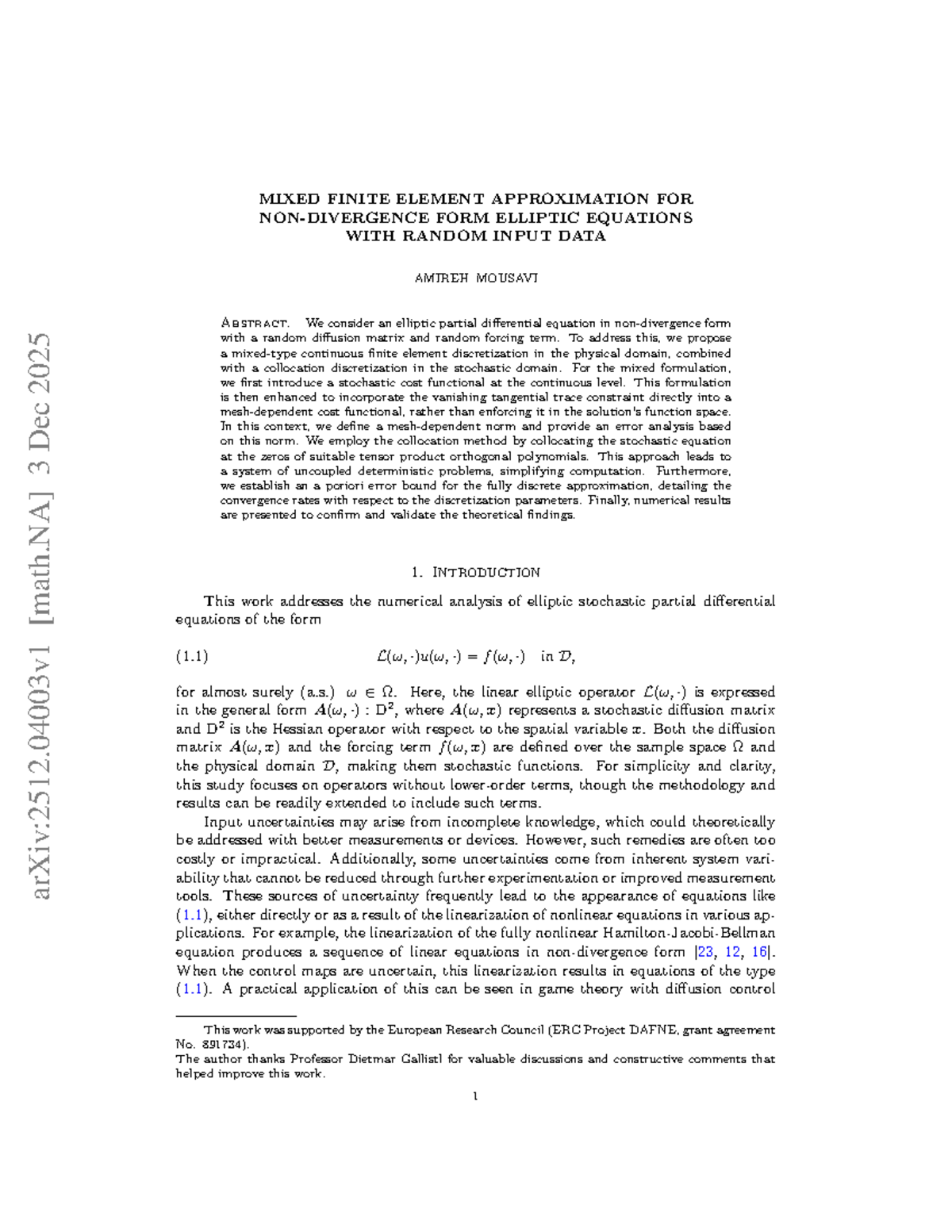 MIXED FEM FOR ELLIPTIC PDEs WITH RANDOM INPUTS - 2512 Note - Studocu