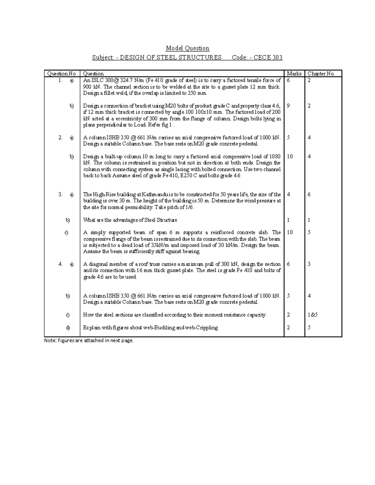 Design of Steel Structures Model Questions CECE 303 - Studocu