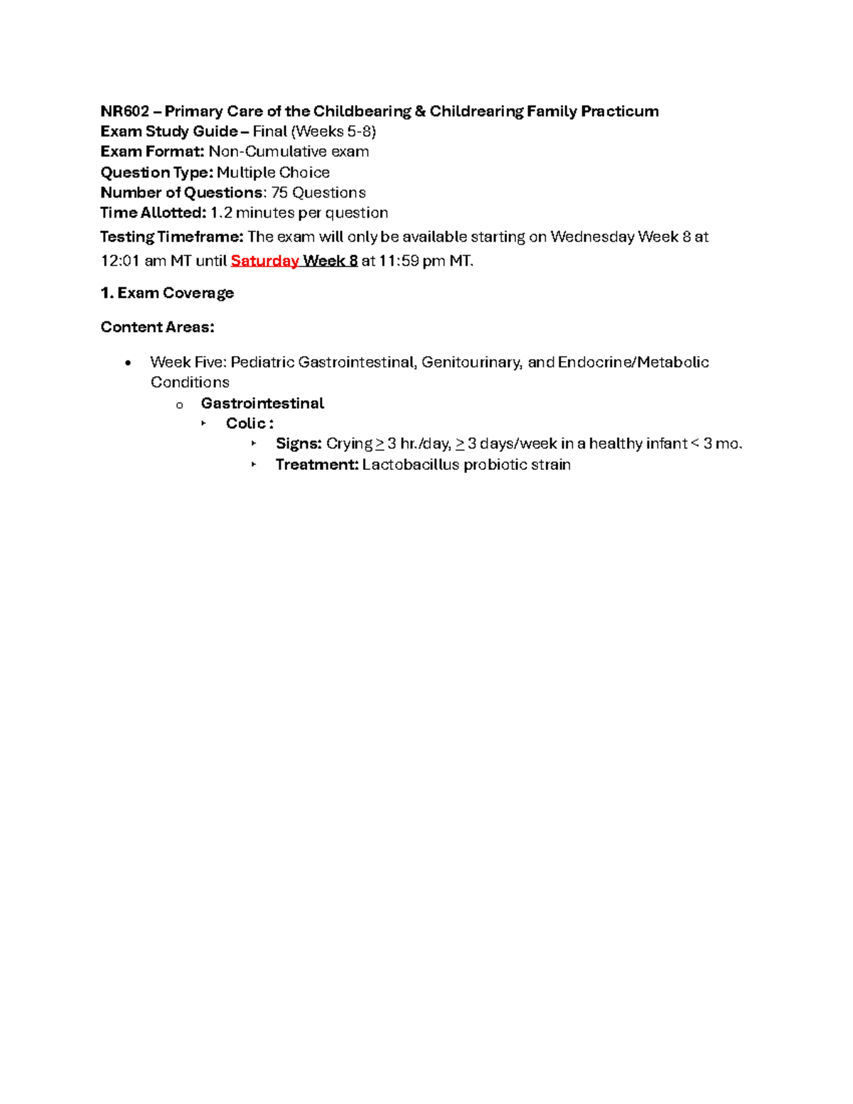 NR602 - Final Exam Study Guide (Weeks 5-8) - Studocu