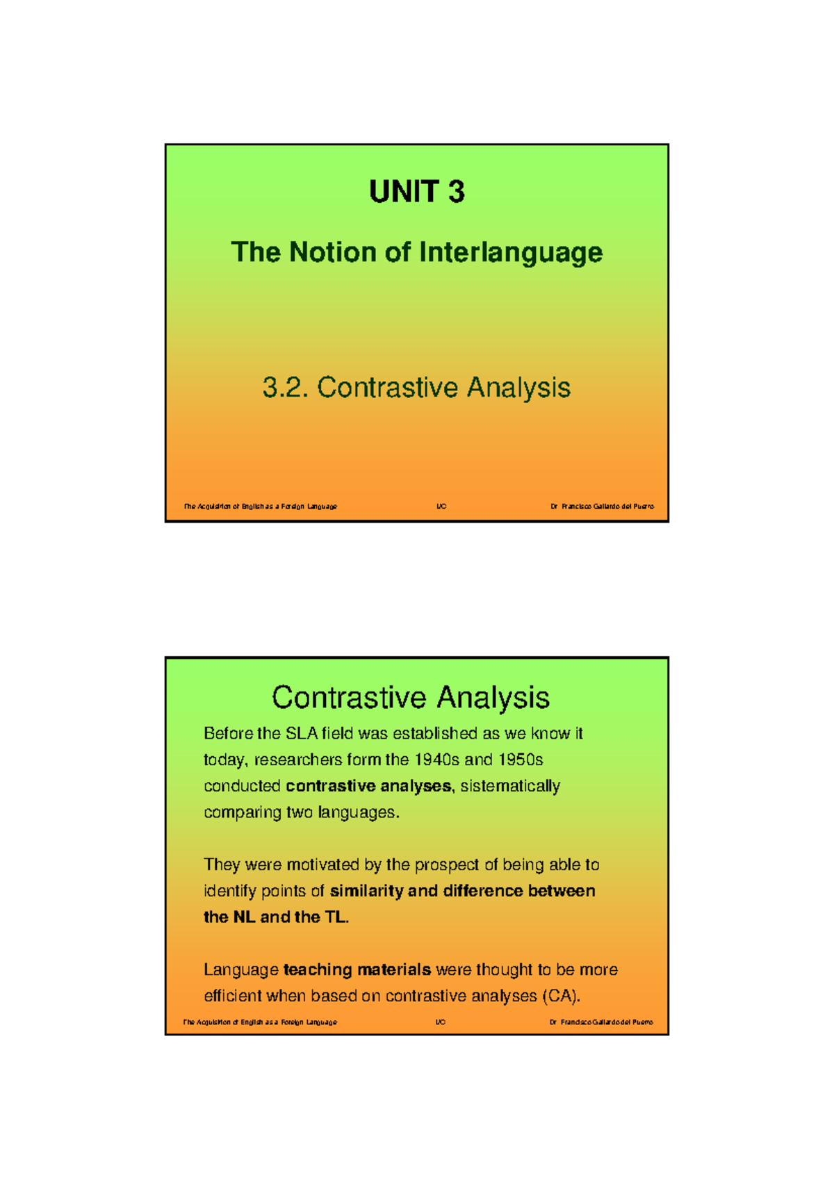 Unit 3.2: Contrastive Analysis in English Language Acquisition - Studocu