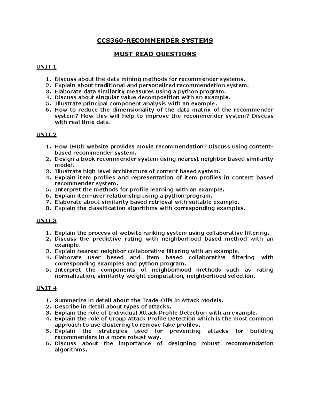 CCS360 RS Essential Questions for Recommender Systems Exam - Studocu