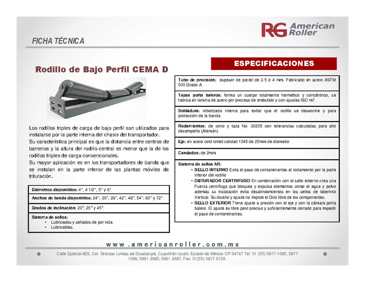 AR - Especificaciones Técnicas del Rodillo de Bajo Perfil Cema D - Studocu