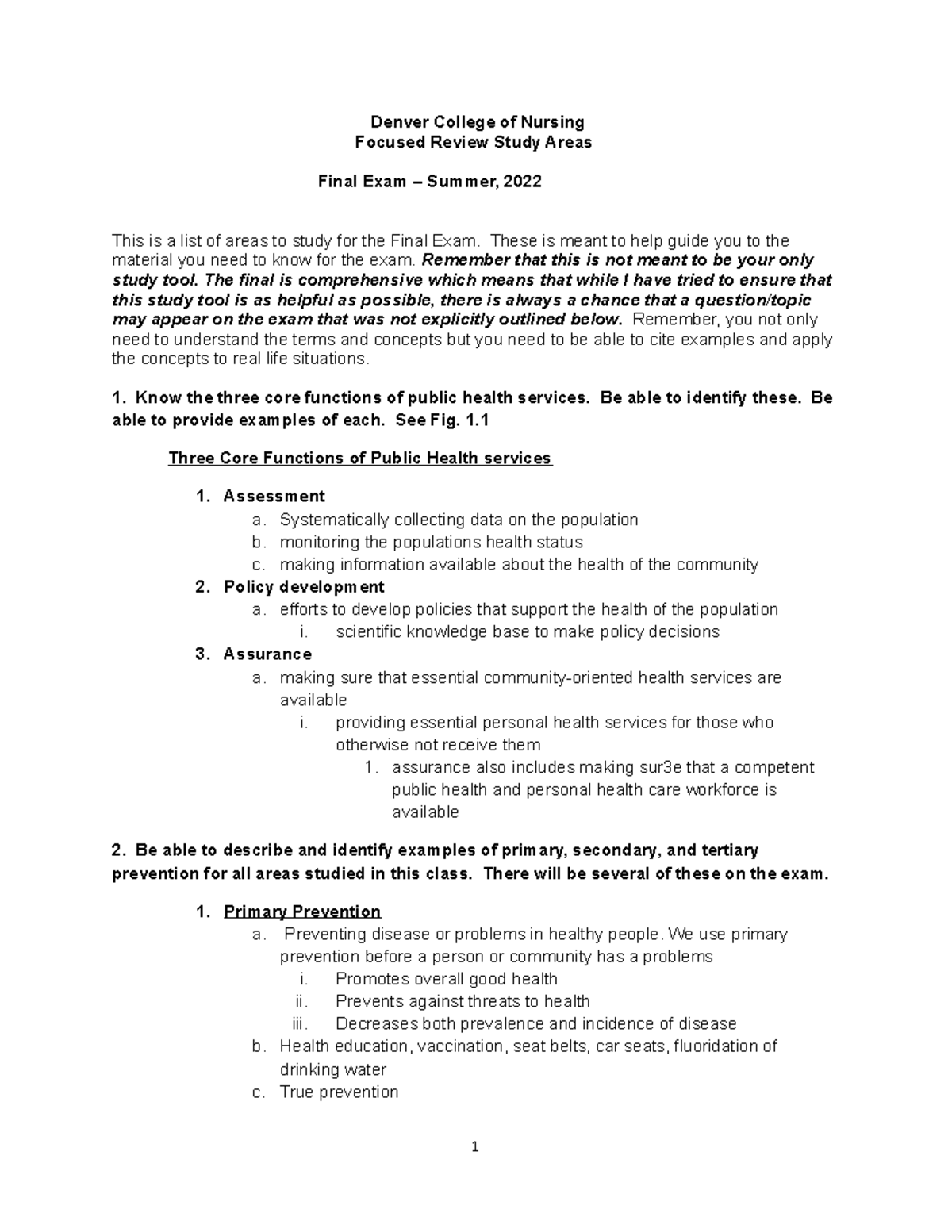 Final Exam Study Guide for Community Health - NURS 2022 - Studocu
