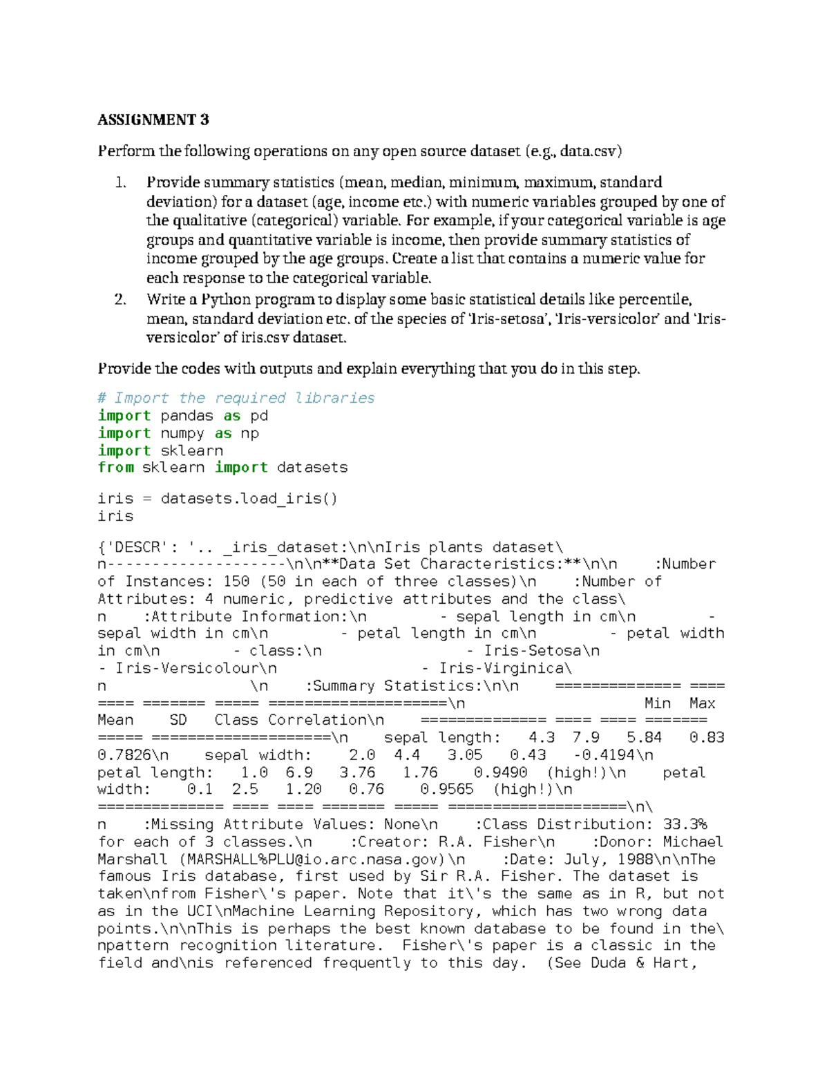 Dsbda LAB-3: Statistical Analysis of the Iris Dataset - Studocu
