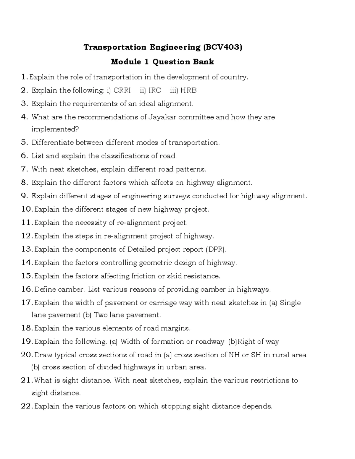 Transportation Engineering (BCV403) Module 4 Question Bank - Studocu
