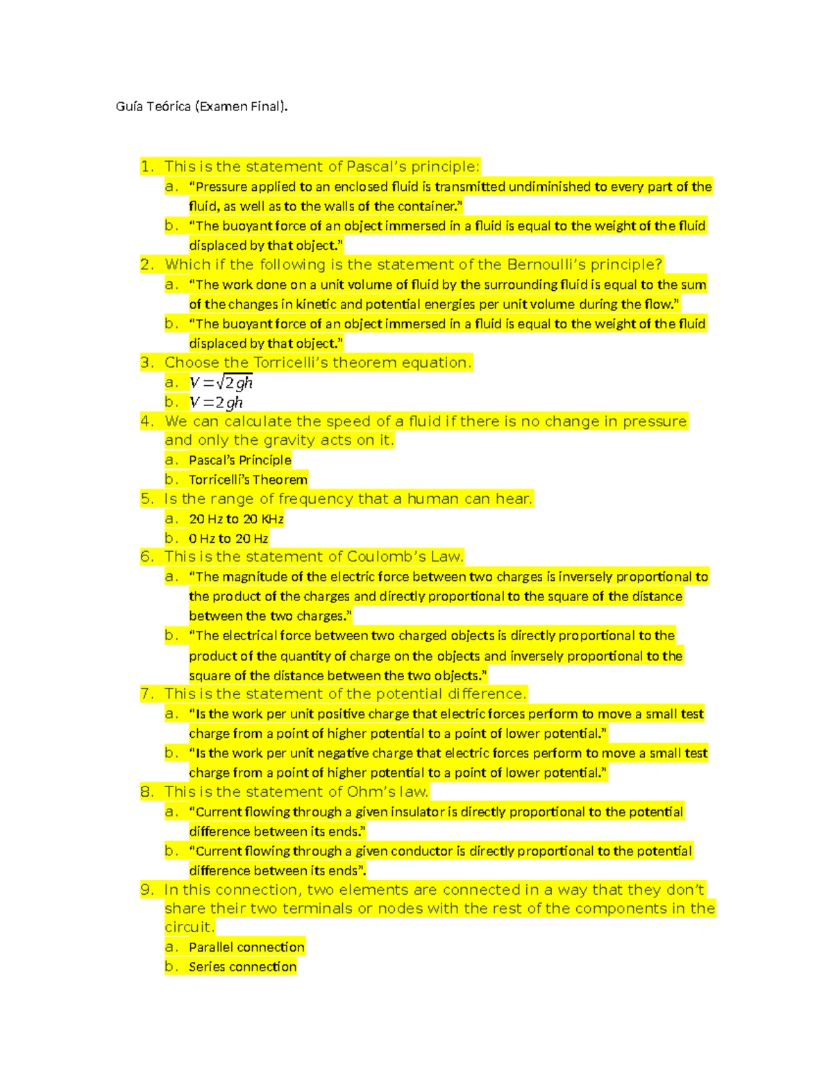 Final Exam Study Guide for Mass and Energy I (Course Code: ME101) - Studocu