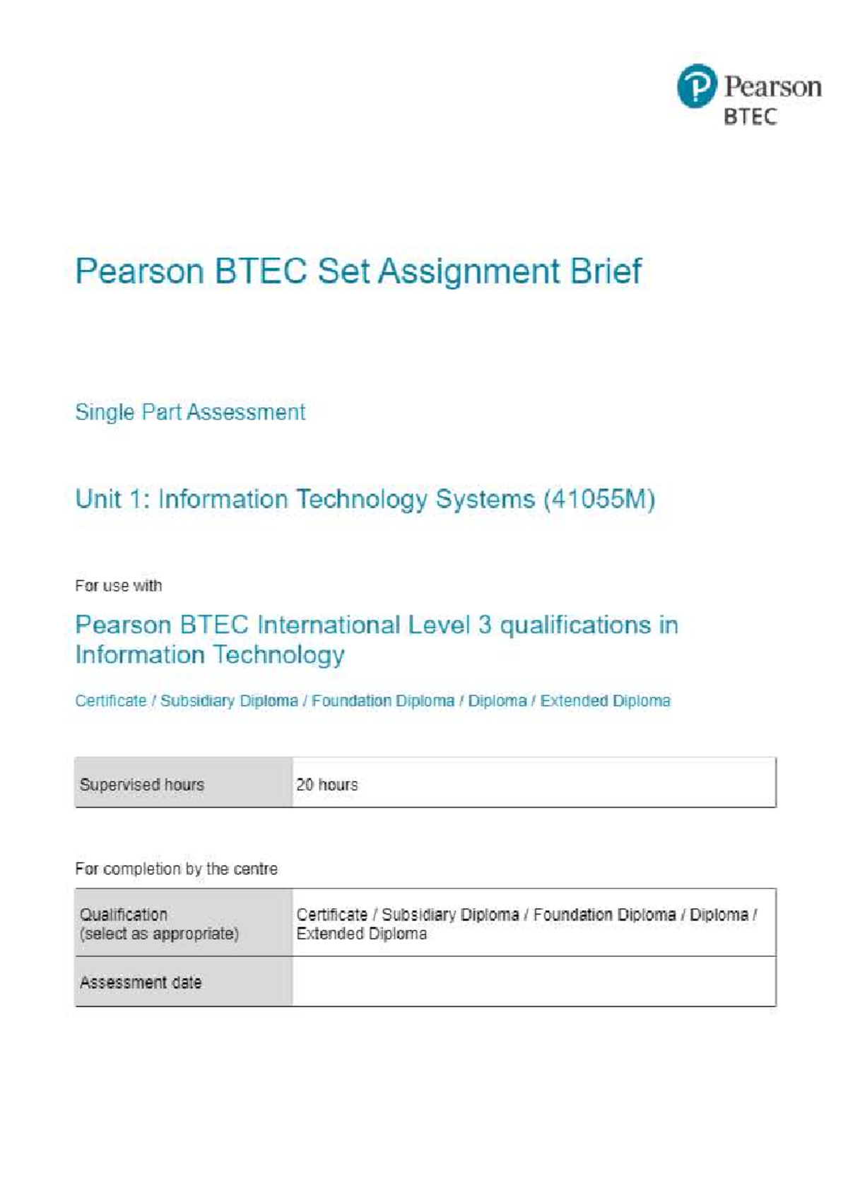 BTEC Level 3 IT Assignment Unit 1 Set 531871005 - 2020/2021 - Studocu