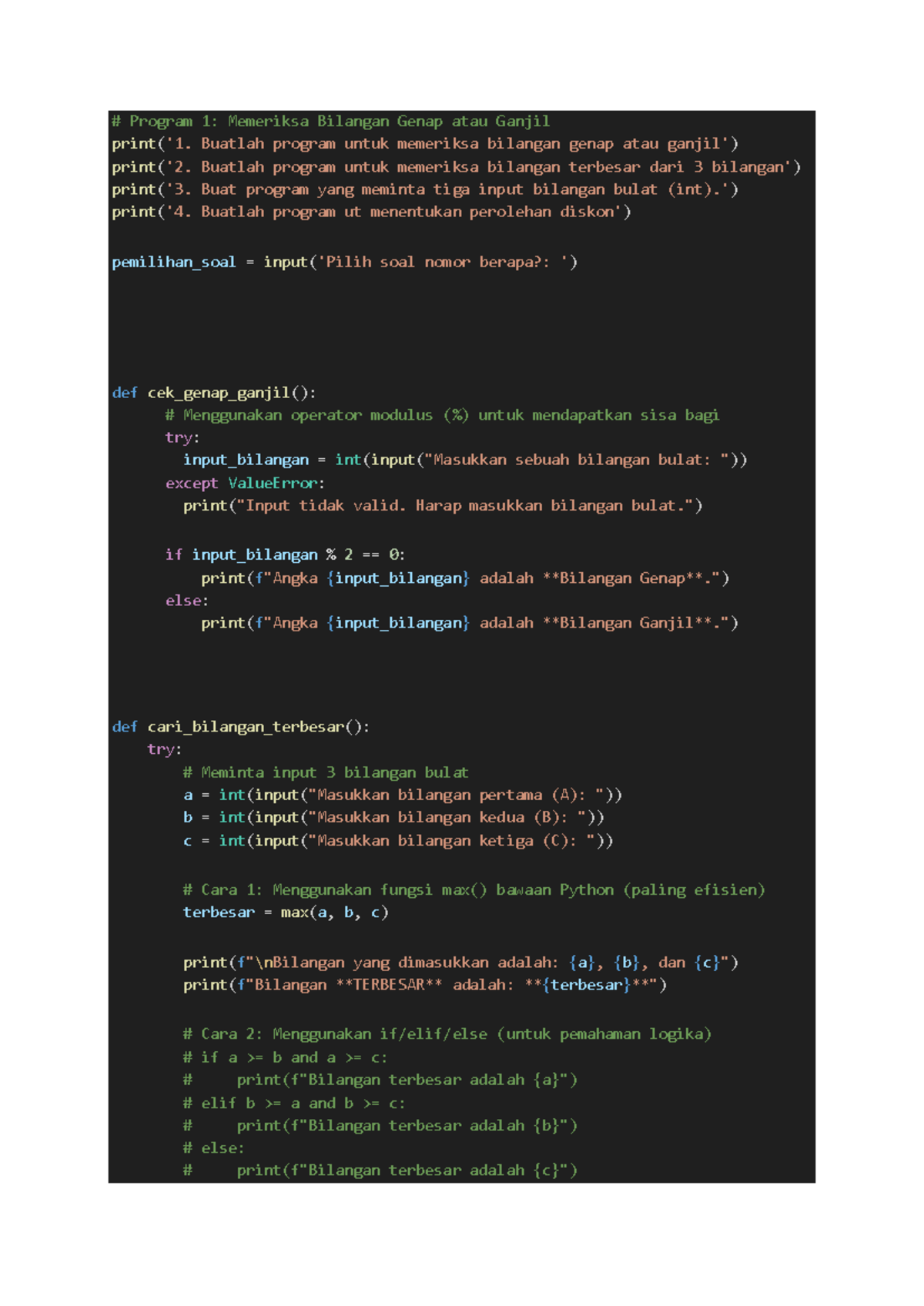 Tugas 1: Program Memeriksa Bilangan Genap, Terbesar & Bonus Python ...