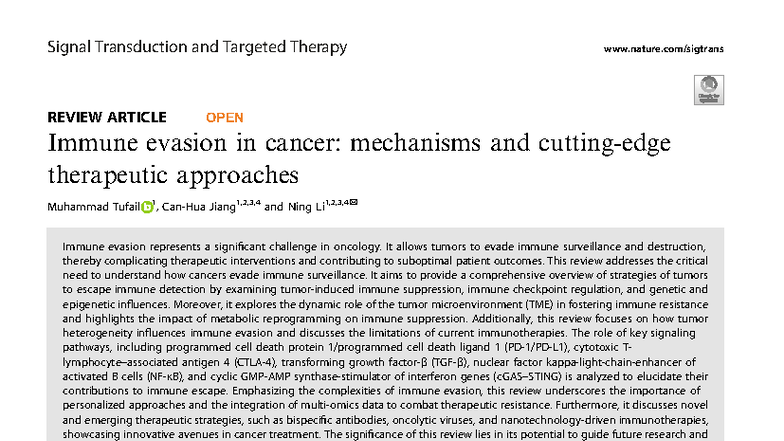 S41392 025 02280 1 - Immune Evasion in Cancer: Mechanisms & Therapeutic ...