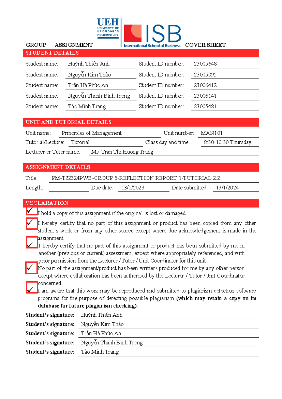 PM-T22324 PWB - Group 5 Reflection Report on Tutorial 2 Assignments ...