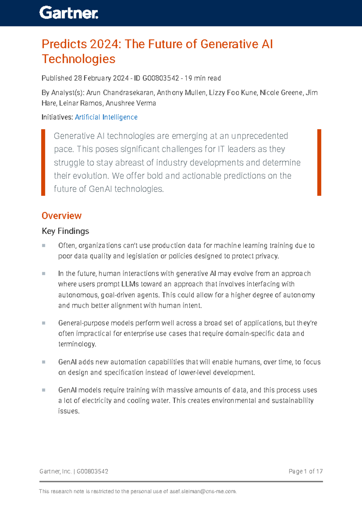Generative AI Predicts 2024 The F 803542 ndx - Gartner, Inc ...