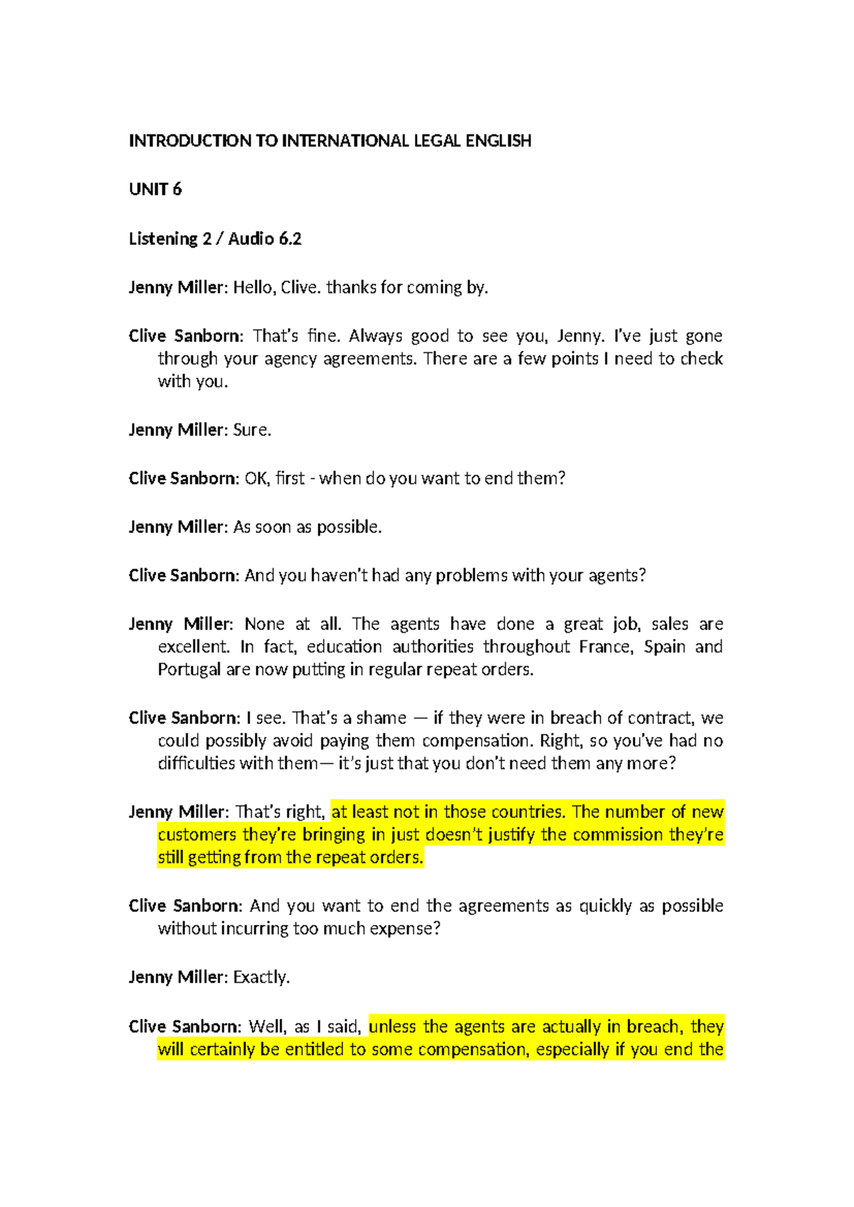 IILE U 6 Lis 2 Script St - INTRODUCTION TO INTERNATIONAL LEGAL ENGLISH ...