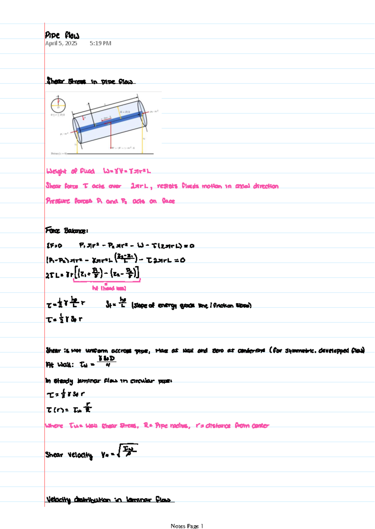 Pipe flow - lecture notes on shear stress in fluid dynamics - Studocu