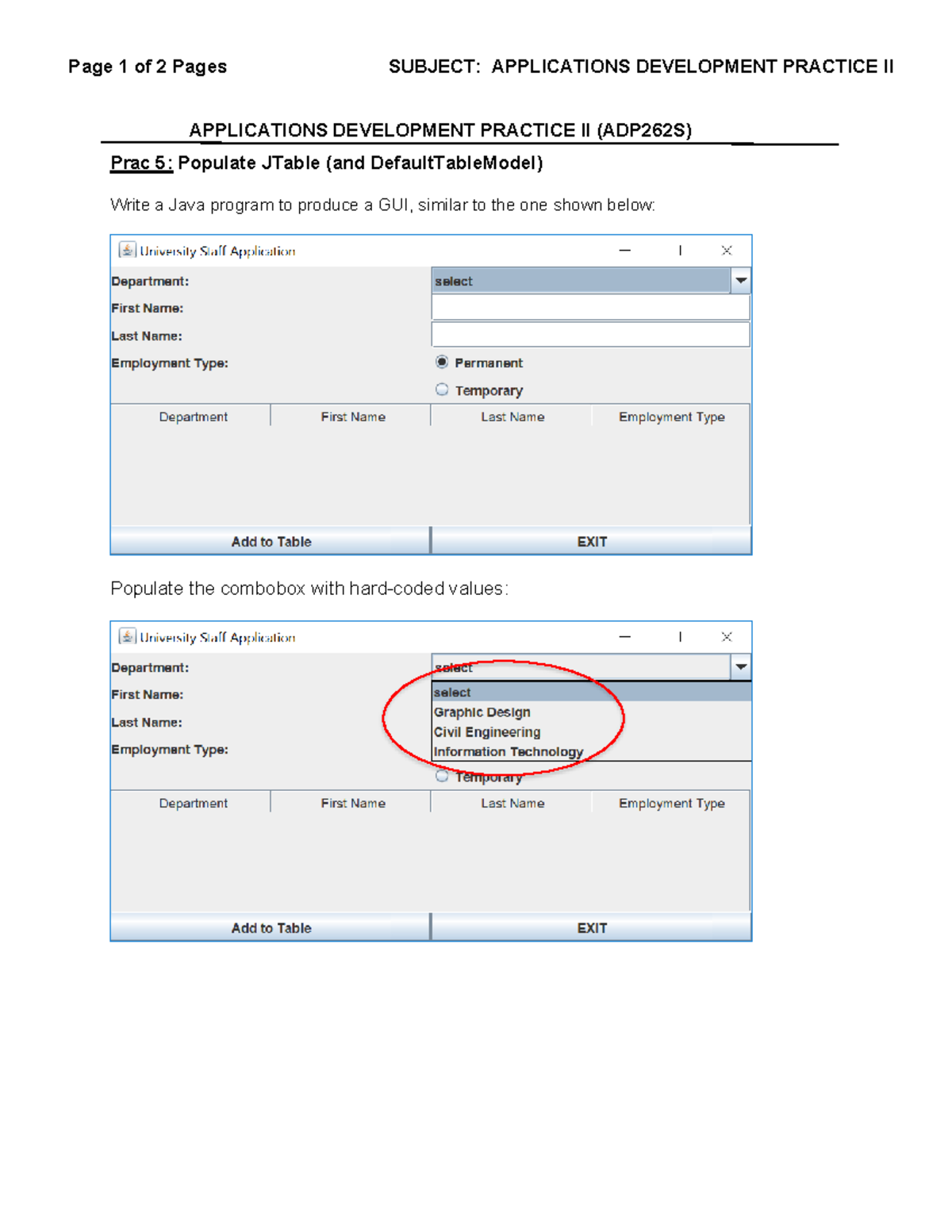 ADP262S: Applications Development Practice II - Prac 5 - Studocu