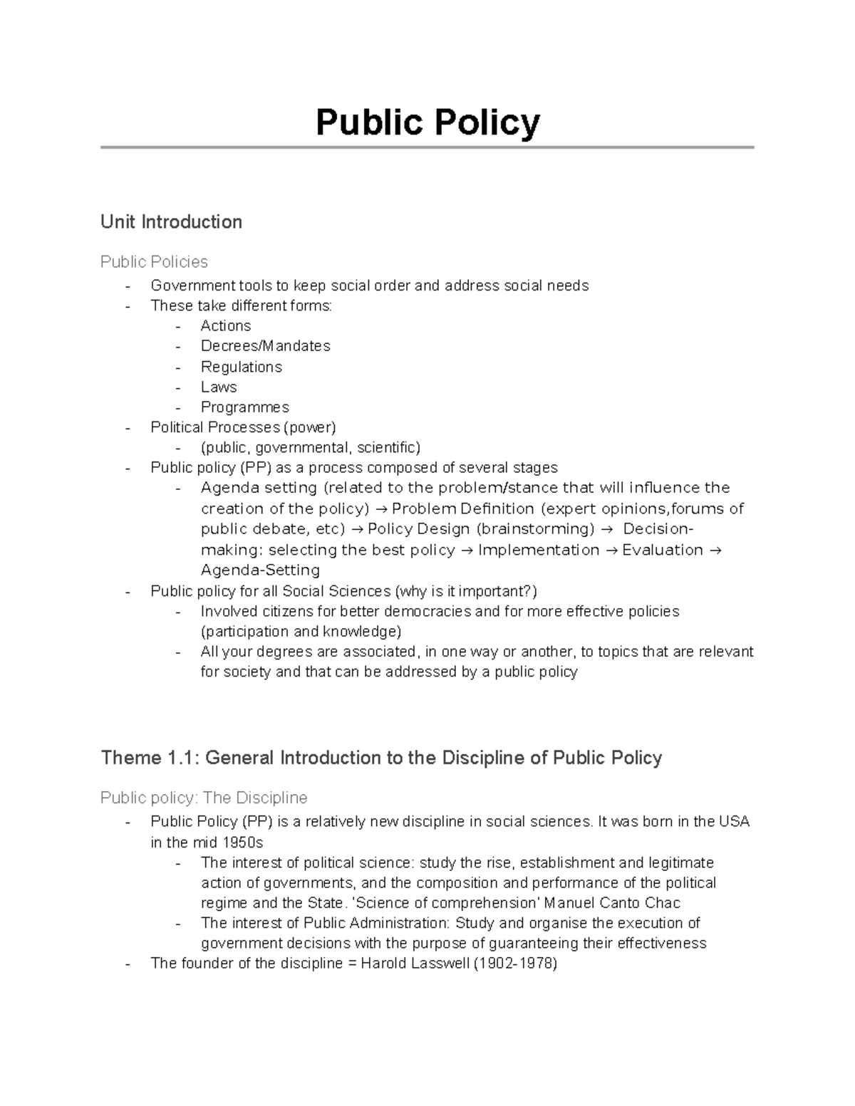 LRI3012 Public Policy - Comprehensive Study Notes on Key Concepts - Studocu