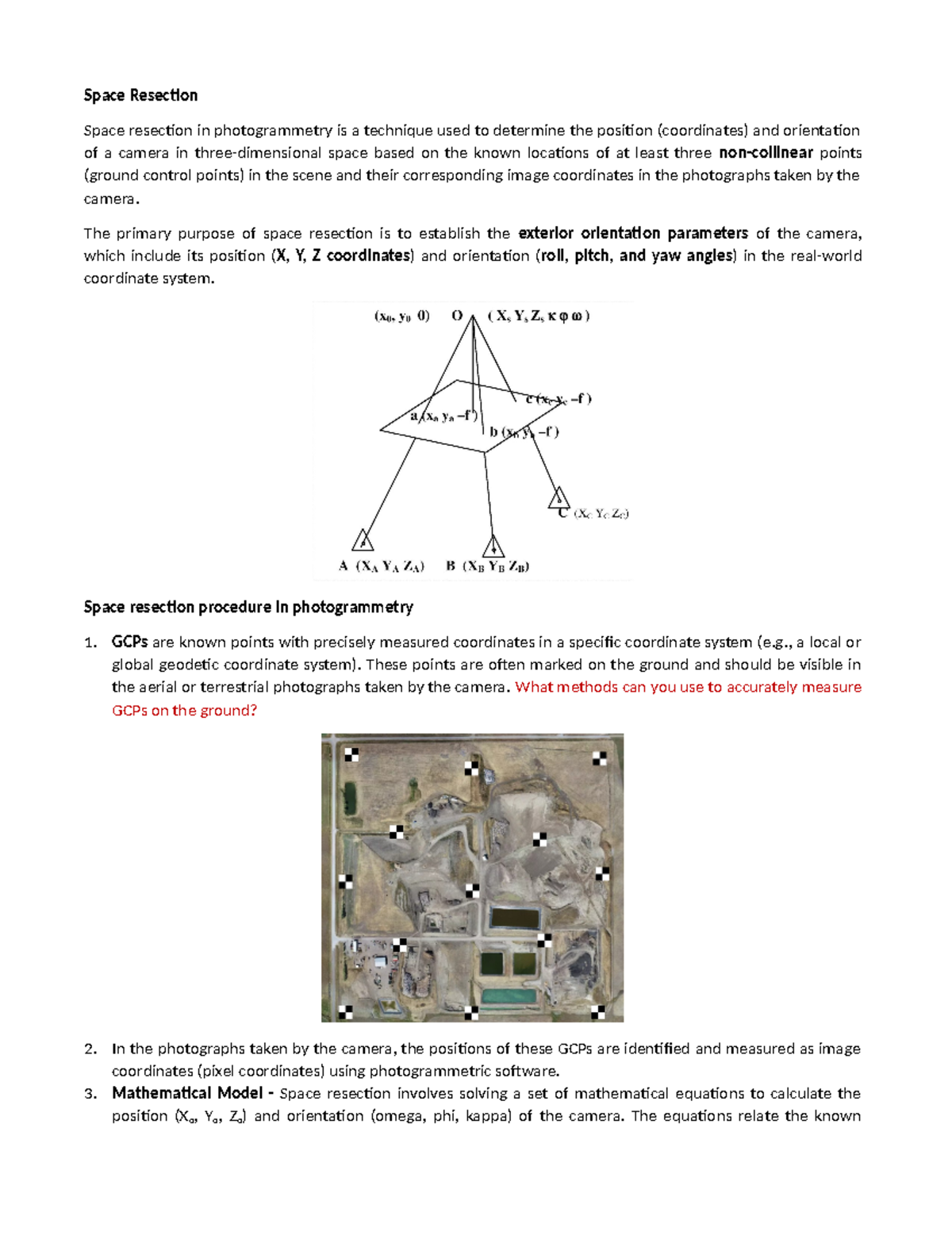 Space Resection in Photogrammetry: Techniques and Applications - Studocu
