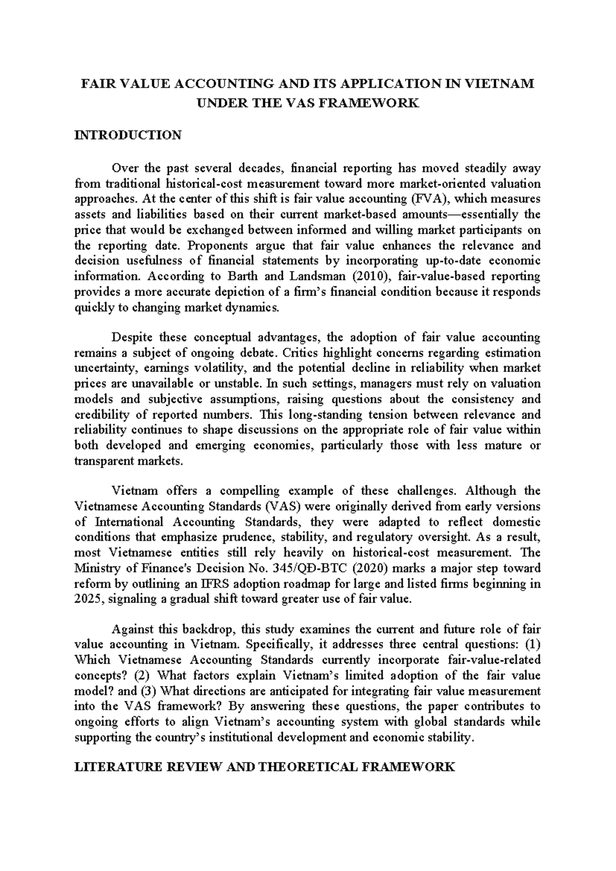FAIR VALUE ACCOUNTING IN VIETNAM: VAS FRAMEWORK ANALYSIS (KTQT2) - Studocu